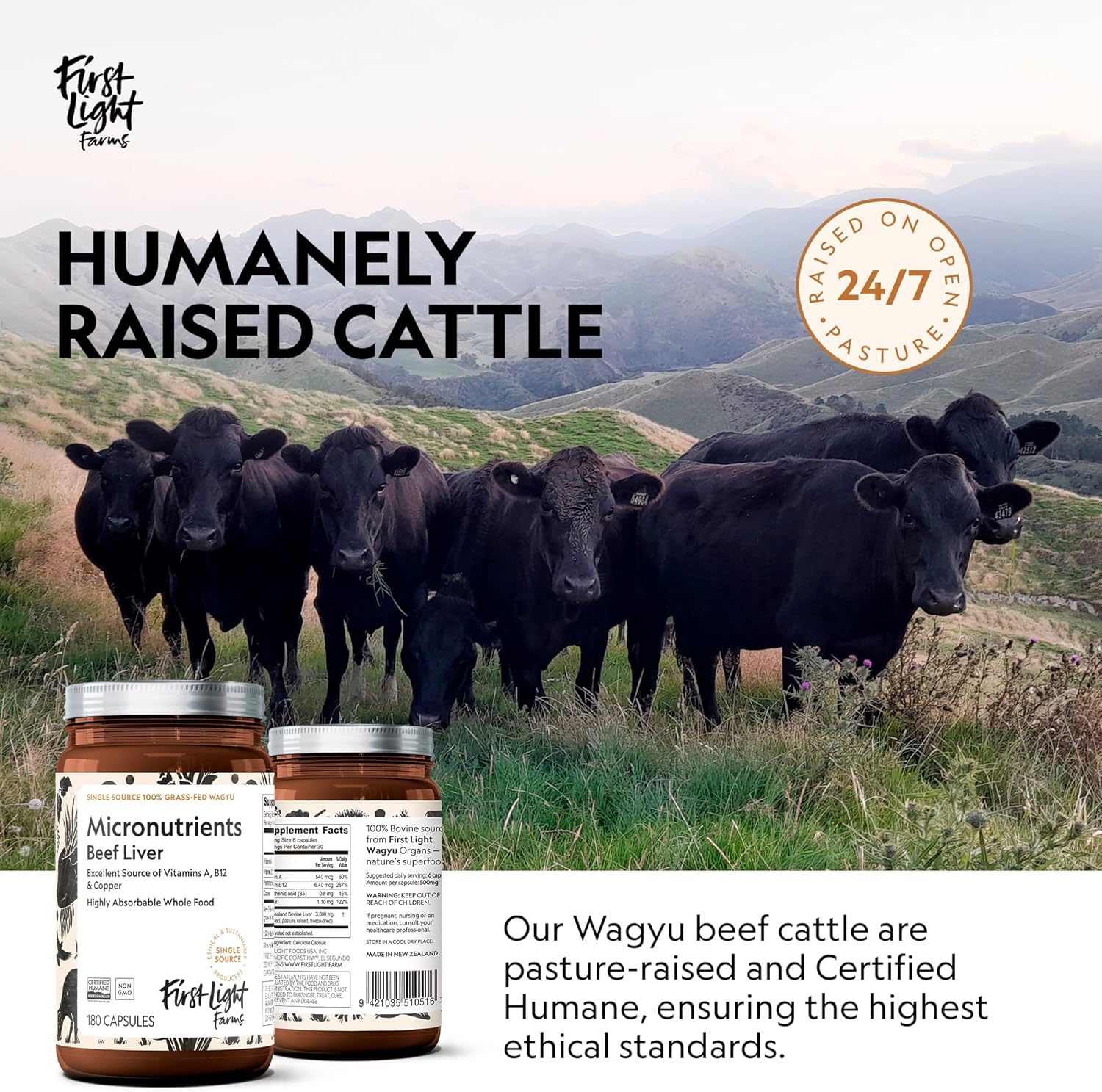 Grass-Fed Beef Liver Capsules - Nutrient-Dense Whole Food Nutrition | Freeze-Dried, Grassfed, Certified Humane | 180 Capsules for Energy, Immunity, Wellness