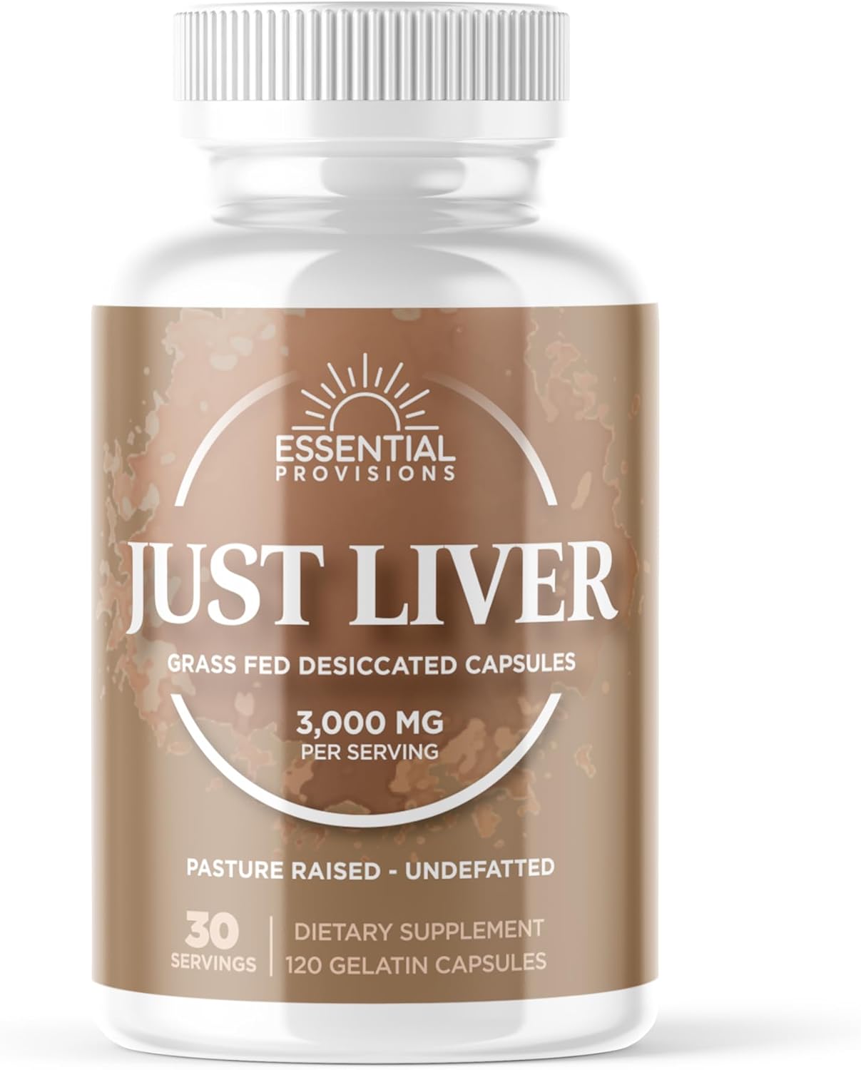 Grass-Fed Beef Liver Capsules, 3,000mg per Serving, 120 Count - Essential Provisions