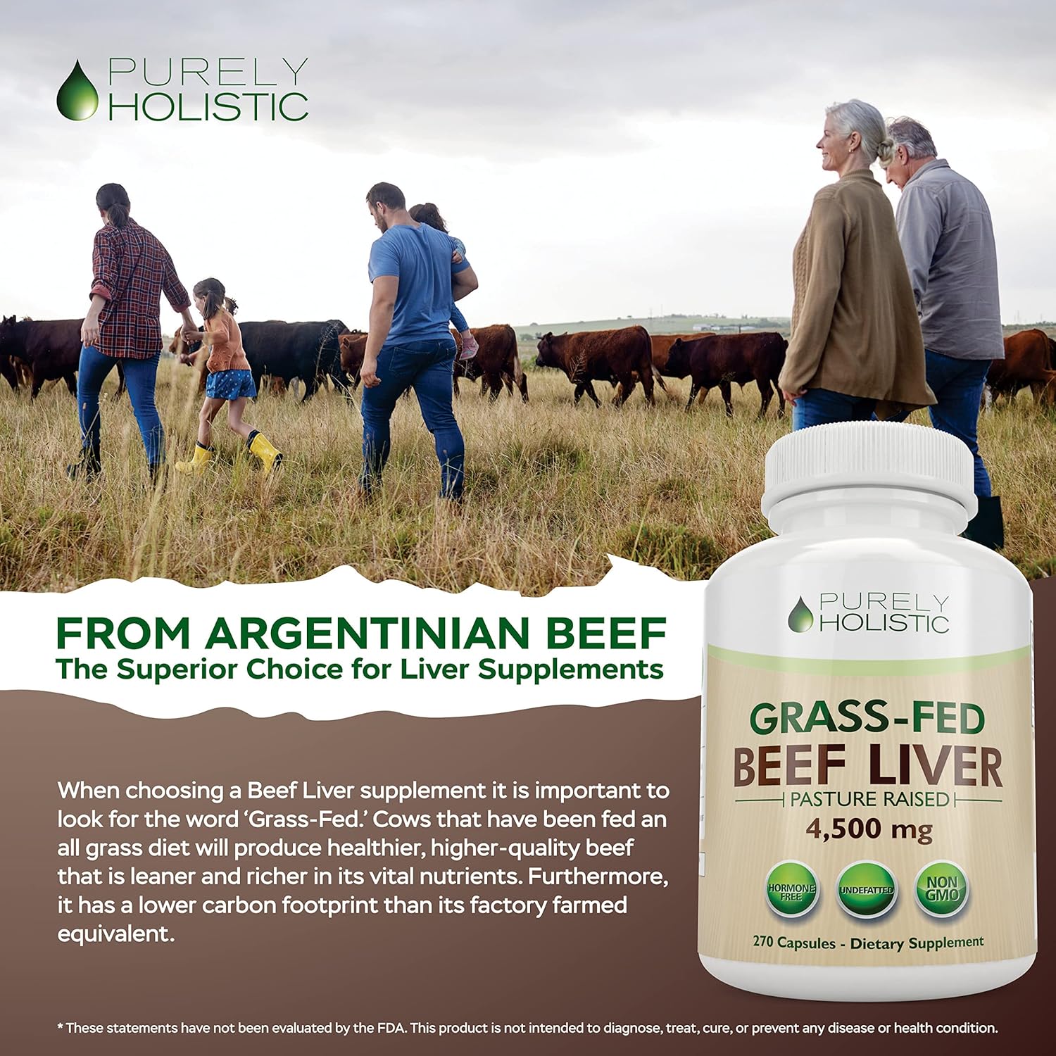 Grass Fed Beef Liver Capsules 4500mg - 270 Capsules, 750mg Each - Desiccated Liver Supplement - Non GMO Grassfed Source of Iron, CoQ10, Vitamins A & B12