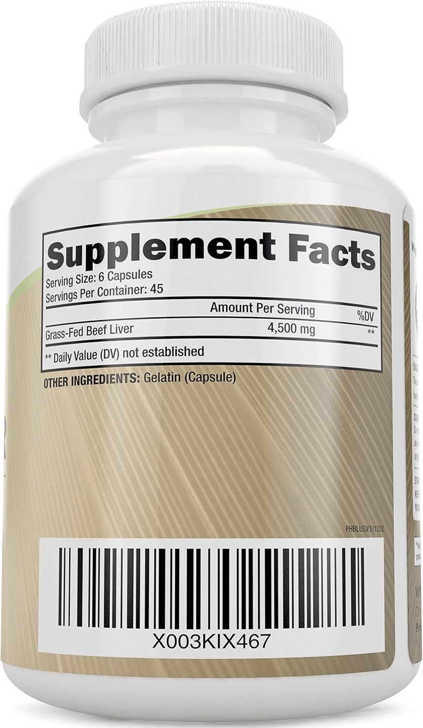 Grass Fed Beef Liver Capsules 4500mg - 270 Capsules, 750mg Each - Desiccated Liver Supplement - Non GMO Grassfed Source of Iron, CoQ10, Vitamins A & B12
