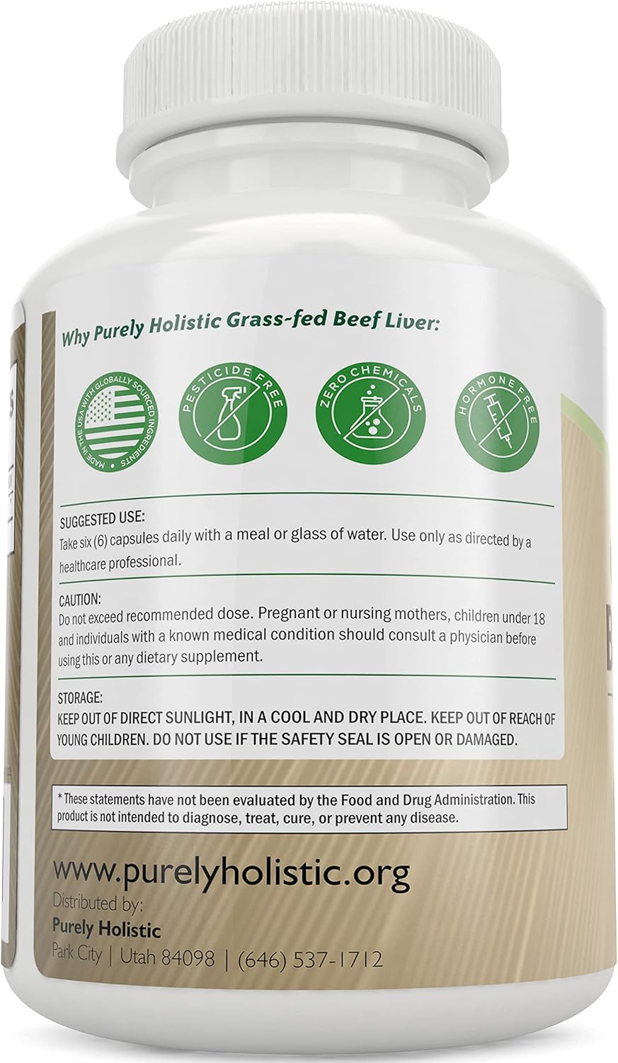 Grass Fed Beef Liver Capsules 4500mg - 270 Capsules, 750mg Each - Desiccated Liver Supplement - Non GMO Grassfed Source of Iron, CoQ10, Vitamins A & B12