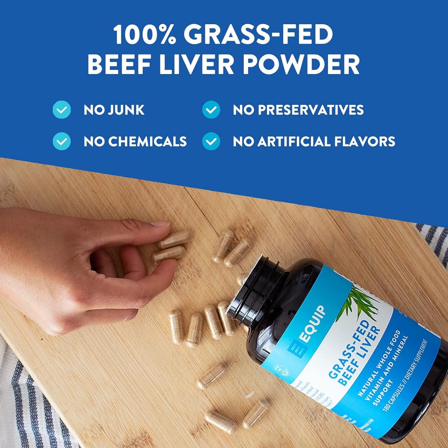 Grass-Fed Beef Liver Capsules and Prime Protein Powder Vanilla by Equip Foods