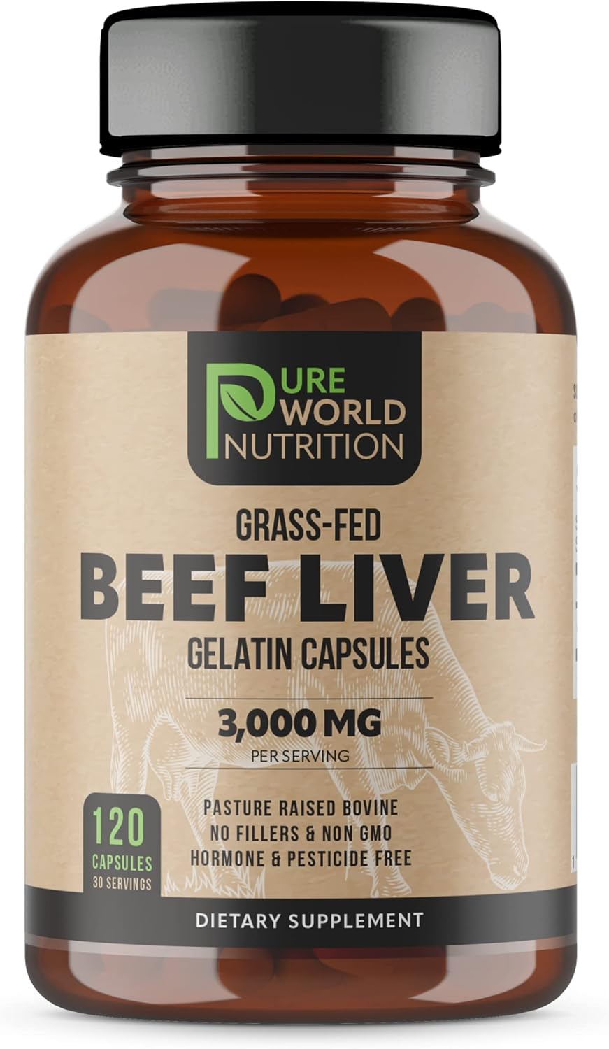 Grass Fed Beef Liver Capsules for Energy Boost and Overall Wellness - Pure World Nutrition