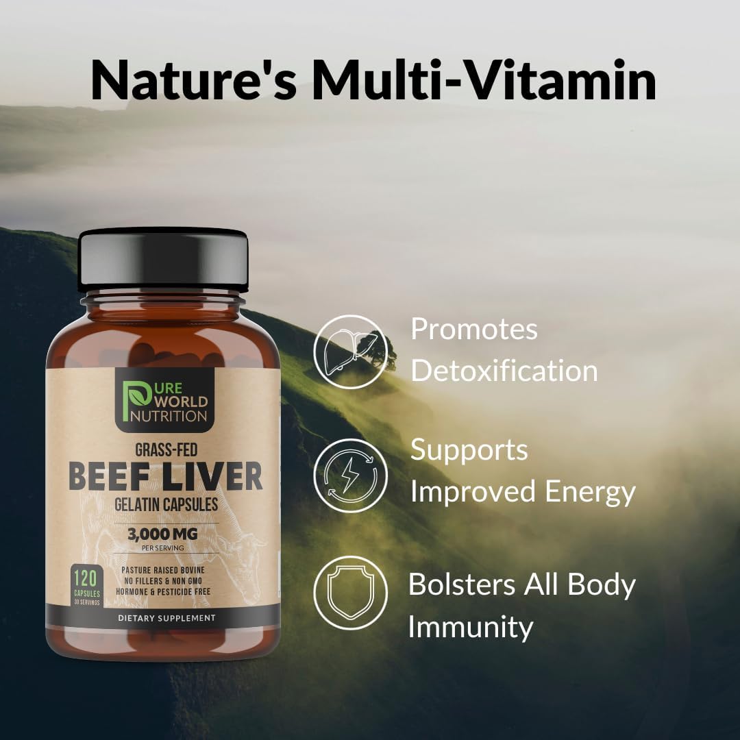 Grass Fed Beef Liver Capsules for Energy Boost and Overall Wellness - Pure World Nutrition