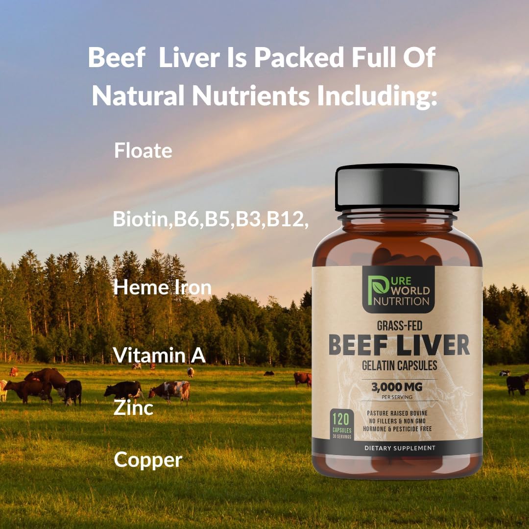 Grass Fed Beef Liver Capsules for Energy Boost and Overall Wellness - Pure World Nutrition