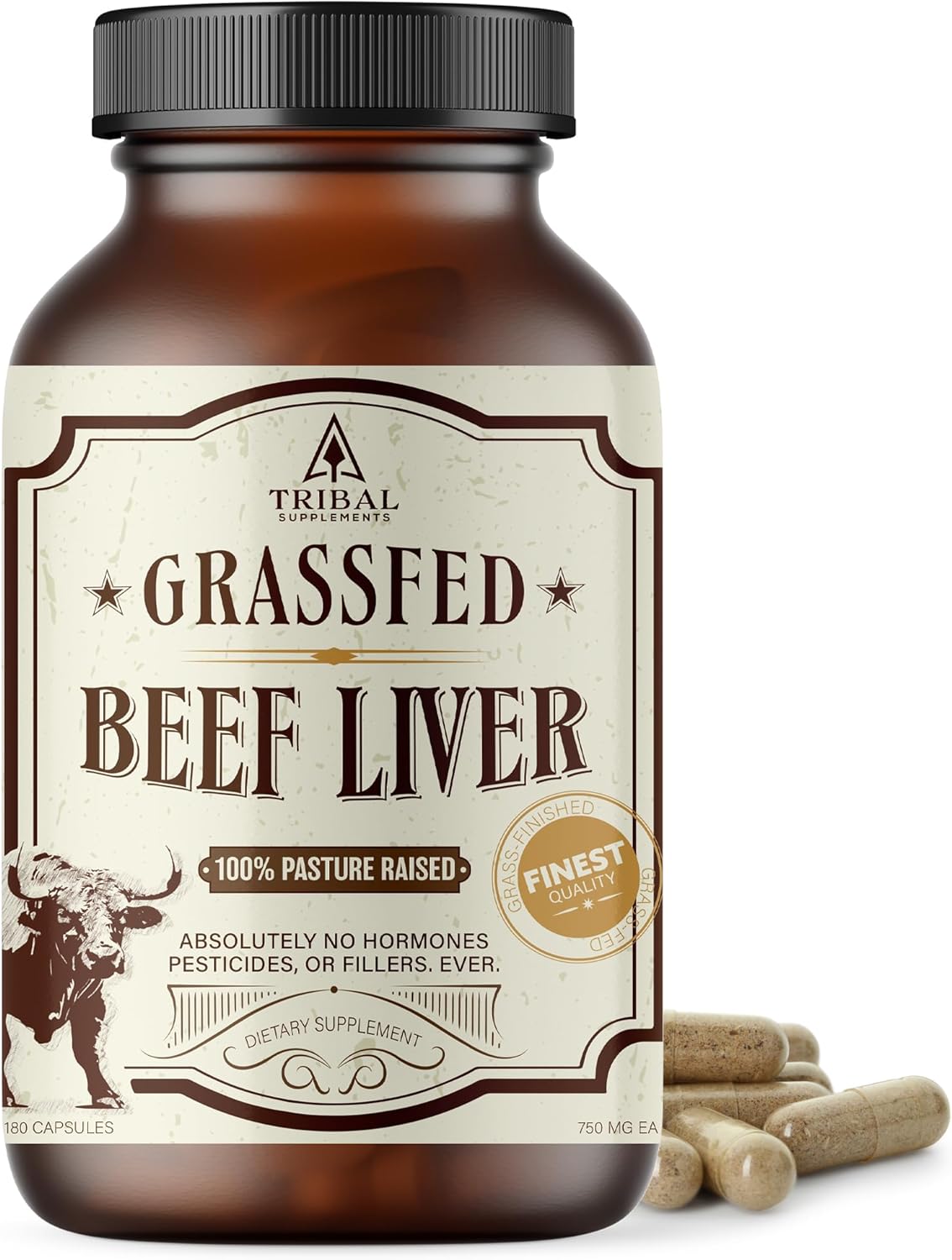 Grass Fed Beef Liver Capsules for Energy, Clarity & Mood - 45 Day Supply, 100% Pasture-Raised & Hormone-Free - 180 Pills