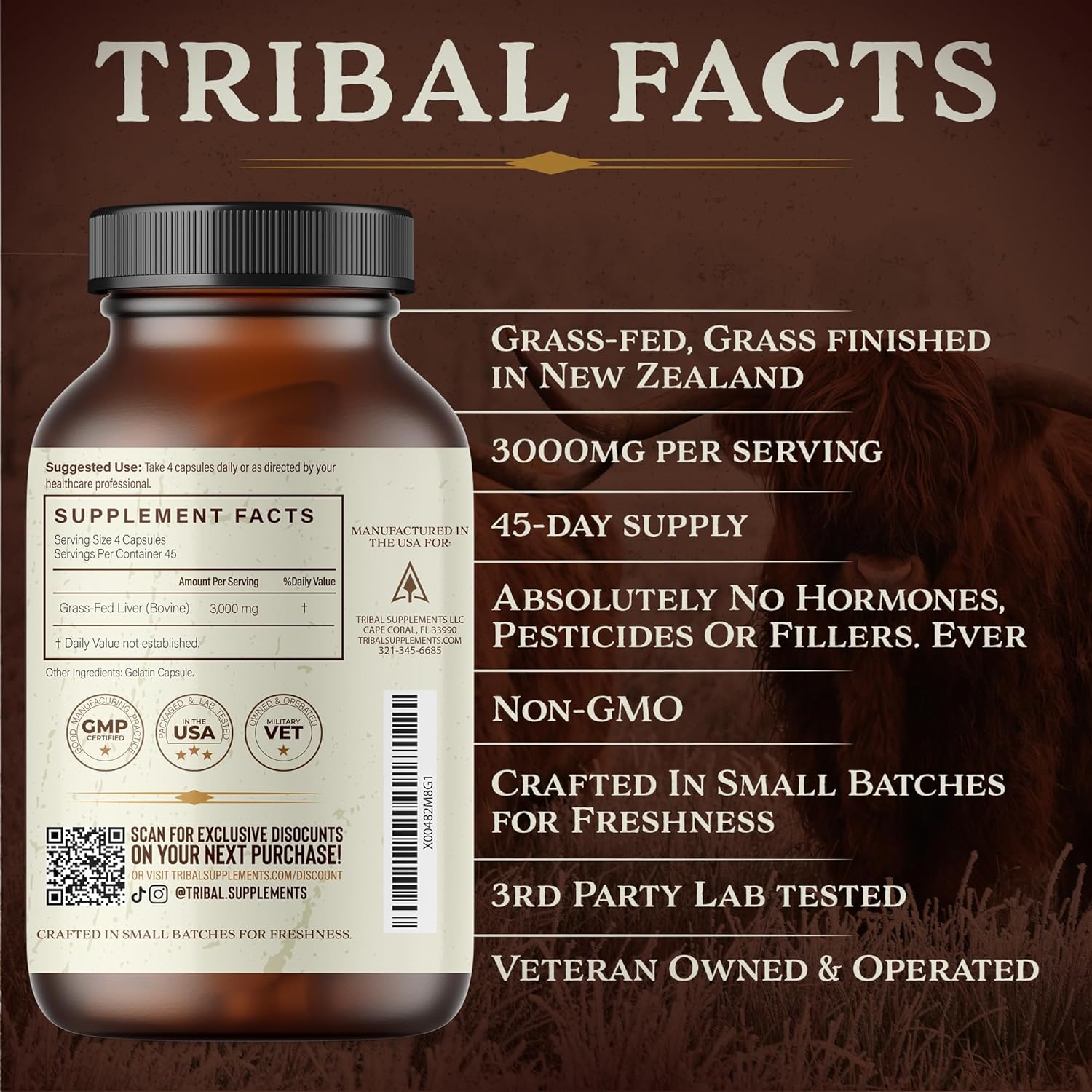 Grass Fed Beef Liver Capsules for Energy, Clarity & Mood - 45 Day Supply, 100% Pasture-Raised & Hormone-Free - 180 Pills