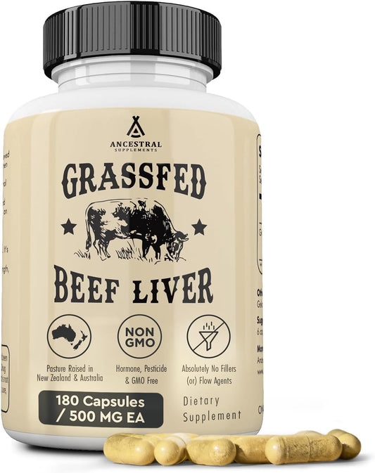 Grass Fed Beef Liver Capsules for Energy, Detox, Digestion & Immunity - 180 Count, Non-GMO, Freeze Dried Liver Supplement