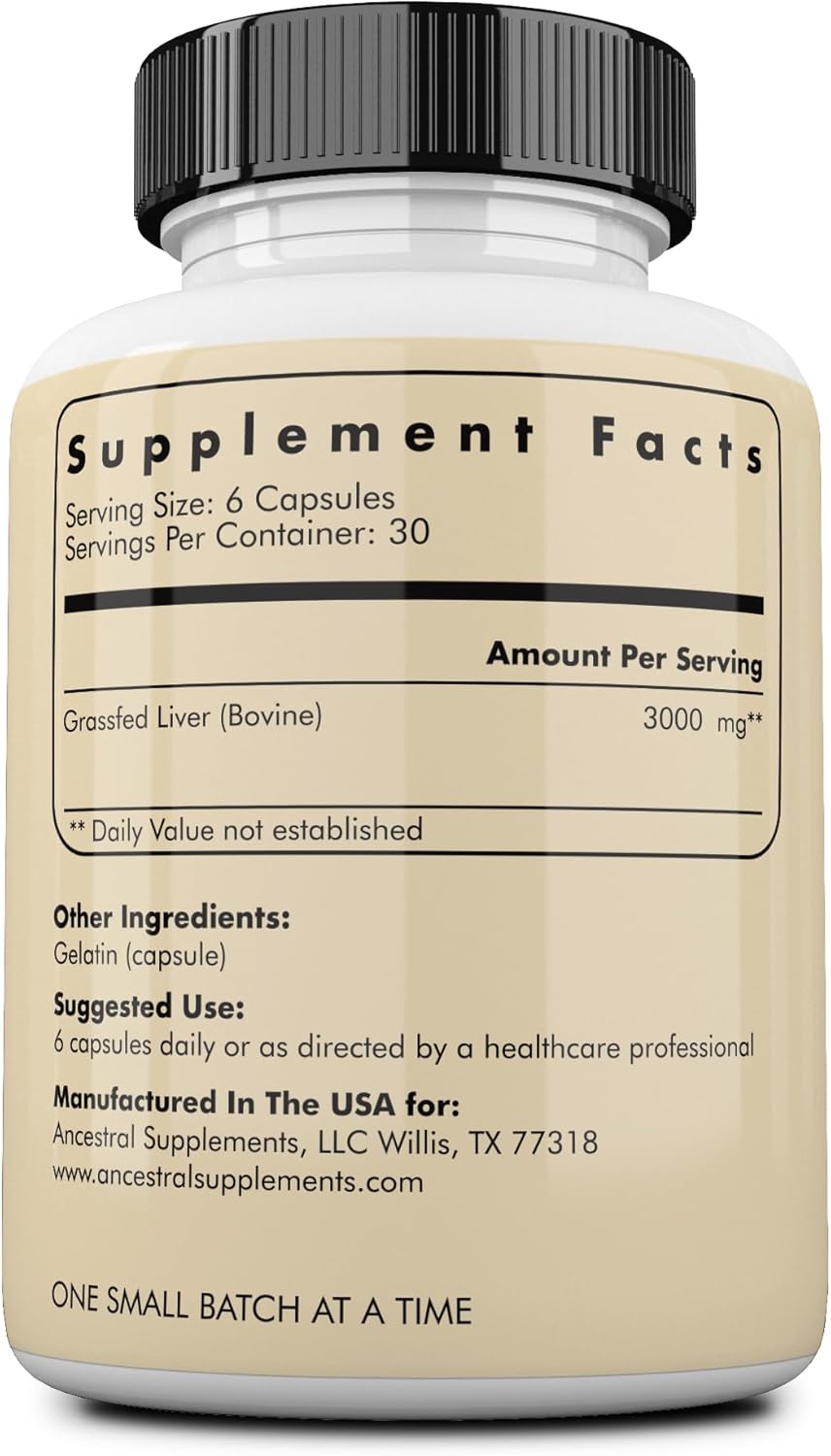 Grass Fed Beef Liver Capsules for Energy, Detox, Digestion & Immunity - 180 Count, Non-GMO, Freeze Dried Liver Supplement