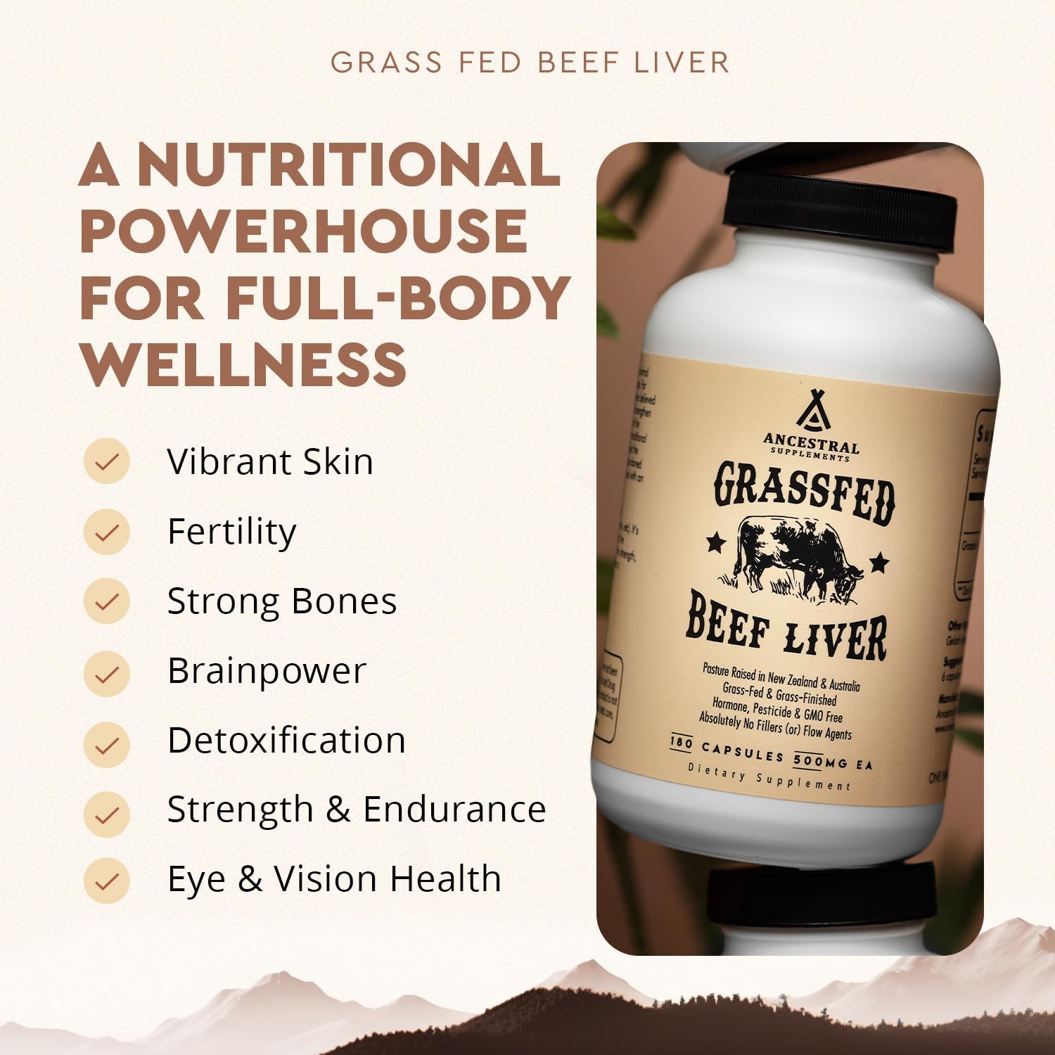 Grass Fed Beef Liver Capsules for Energy, Detox, Digestion & Immunity - 180 Count, Non-GMO, Freeze Dried Liver Supplement