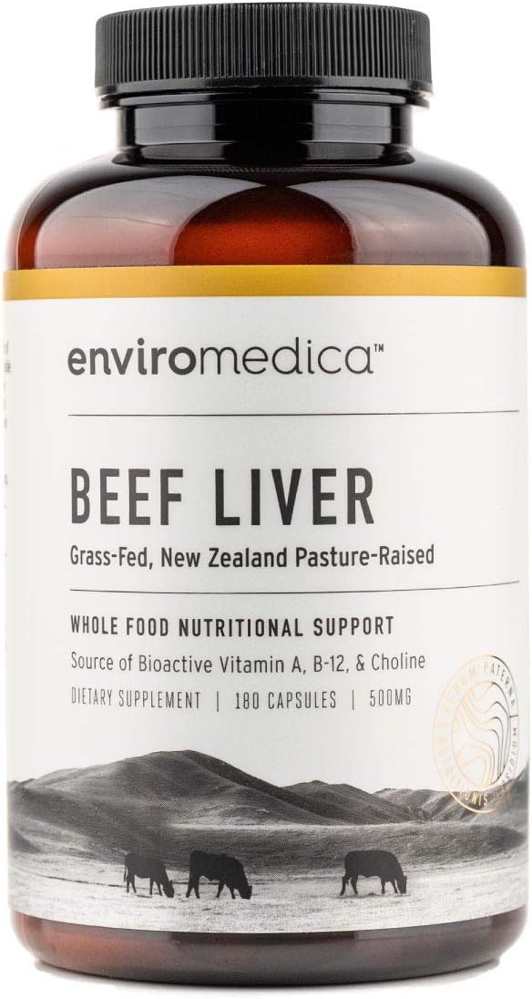 Grass-Fed Beef Liver Capsules for Natural Energy Boost (180ct) from New Zealand Bovine - Enviromedica Freeze Dried with Preformed Vitamin A