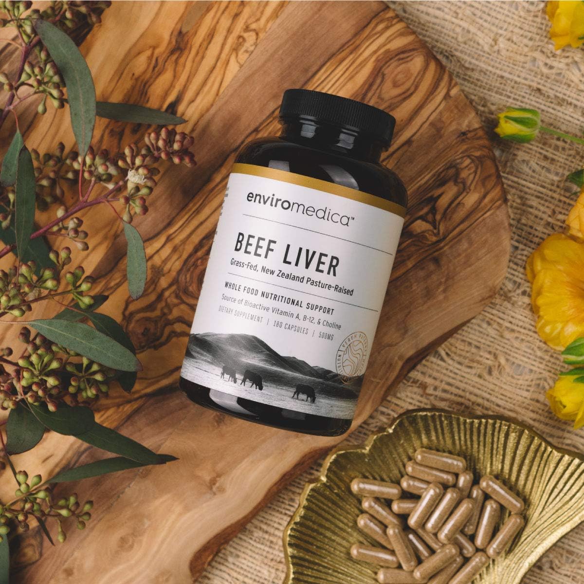 Grass-Fed Beef Liver Capsules for Natural Energy Boost (180ct) from New Zealand Bovine - Enviromedica Freeze Dried with Preformed Vitamin A