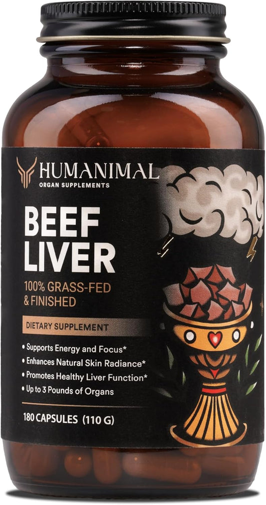 Grass-Fed Beef Liver Capsules | Nutrient-Dense Supplement for Energy & Skin Health | 100% Freeze-Dried, Non-GMO | Supports Liver Function | 180 Capsules