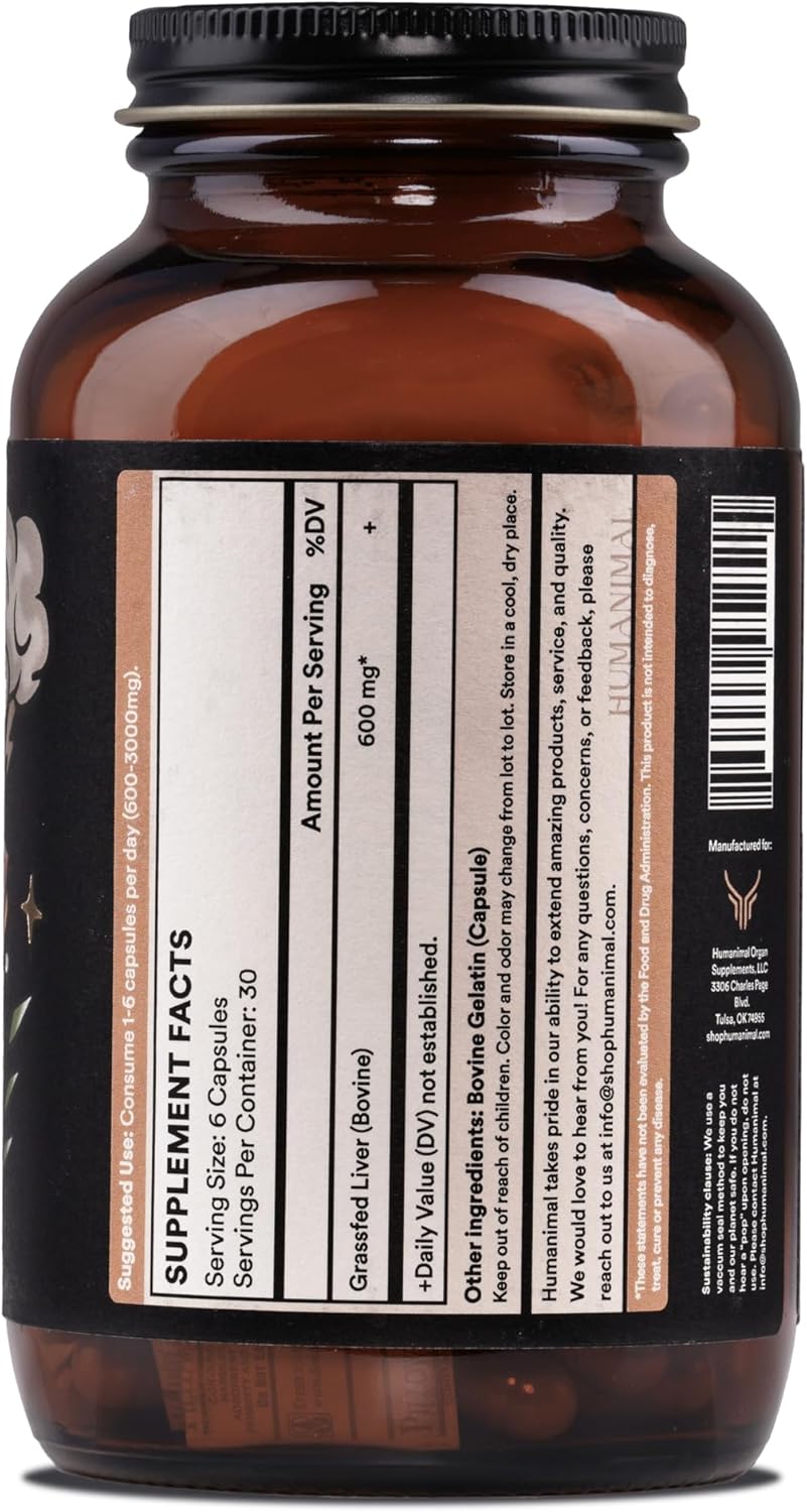 Grass-Fed Beef Liver Capsules | Nutrient-Dense Supplement for Energy & Skin Health | 100% Freeze-Dried, Non-GMO | Supports Liver Function | 180 Capsules