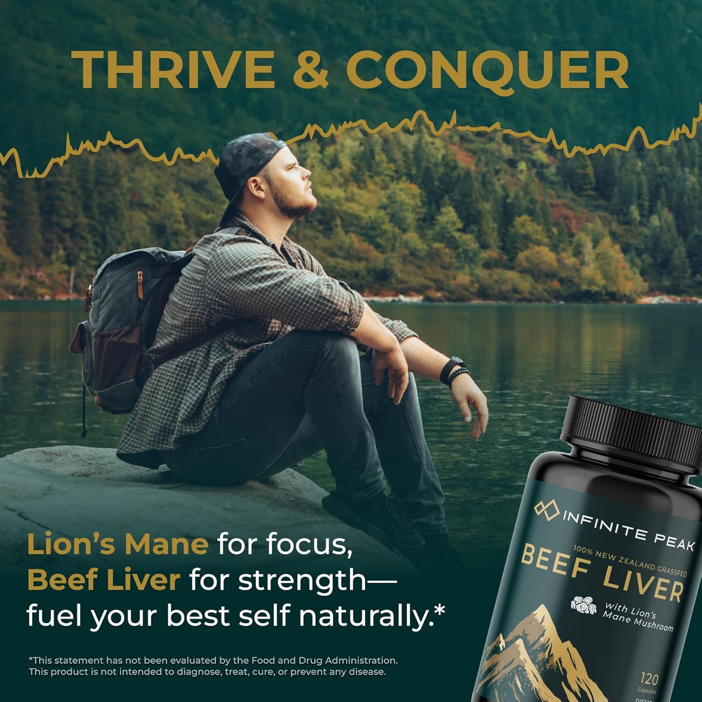 Grass Fed Beef Liver Capsules with Lions Mane for Energy, Focus, and Memory - Supports Full Body Wellness - Freeze Dried Beef Organs Supplement - 30 Servings