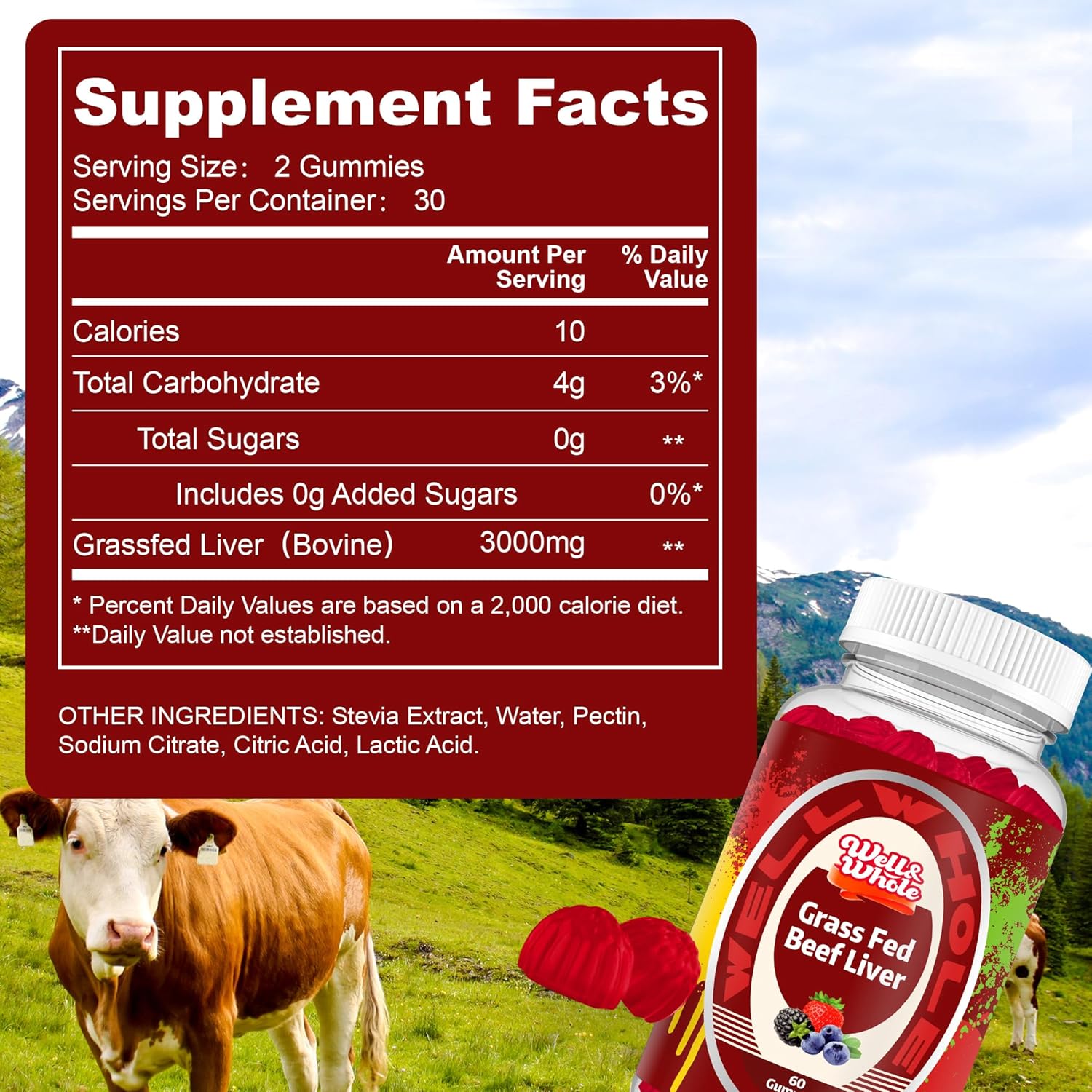 Grass Fed Beef Liver Gummies for Energy & Immunity - Non GMO, Gluten Free, 60 Count