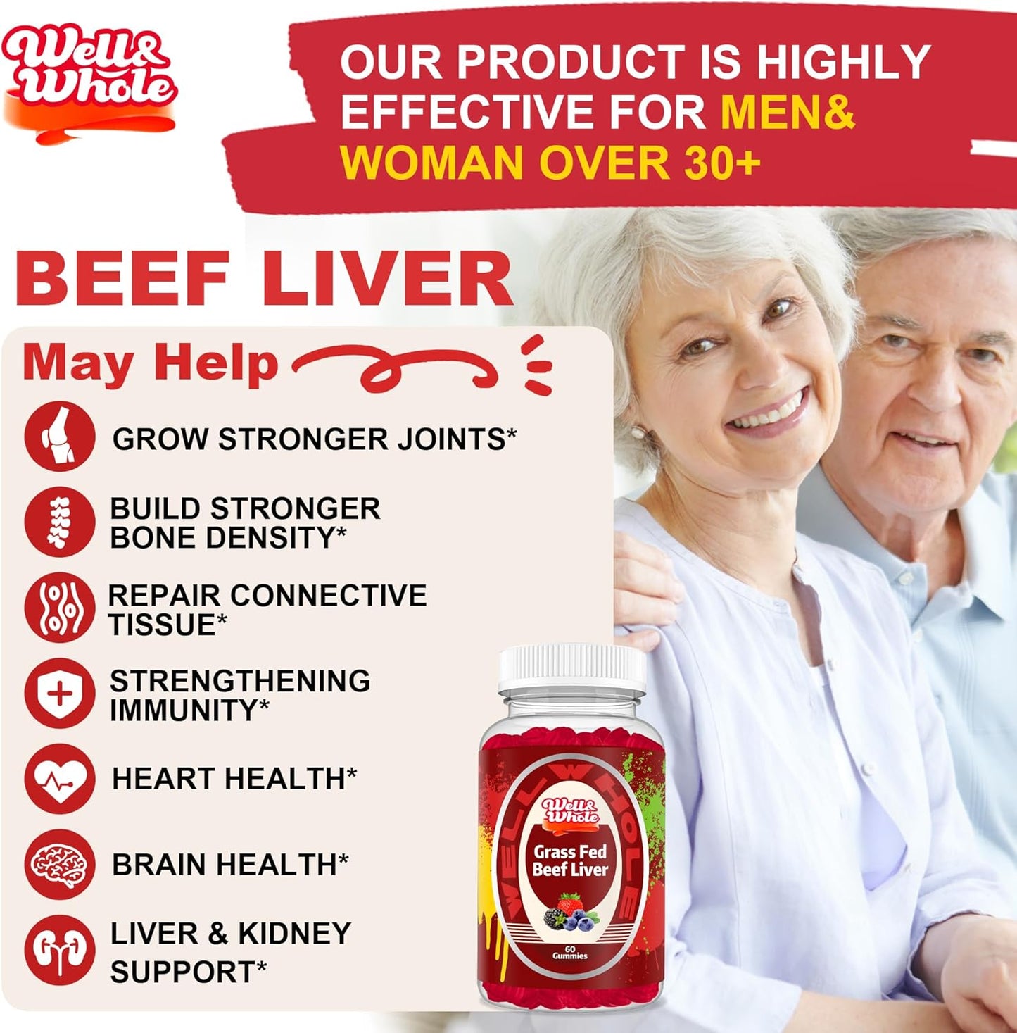 Grass Fed Beef Liver Gummies for Energy & Immunity - Non GMO, Gluten Free, 60 Count