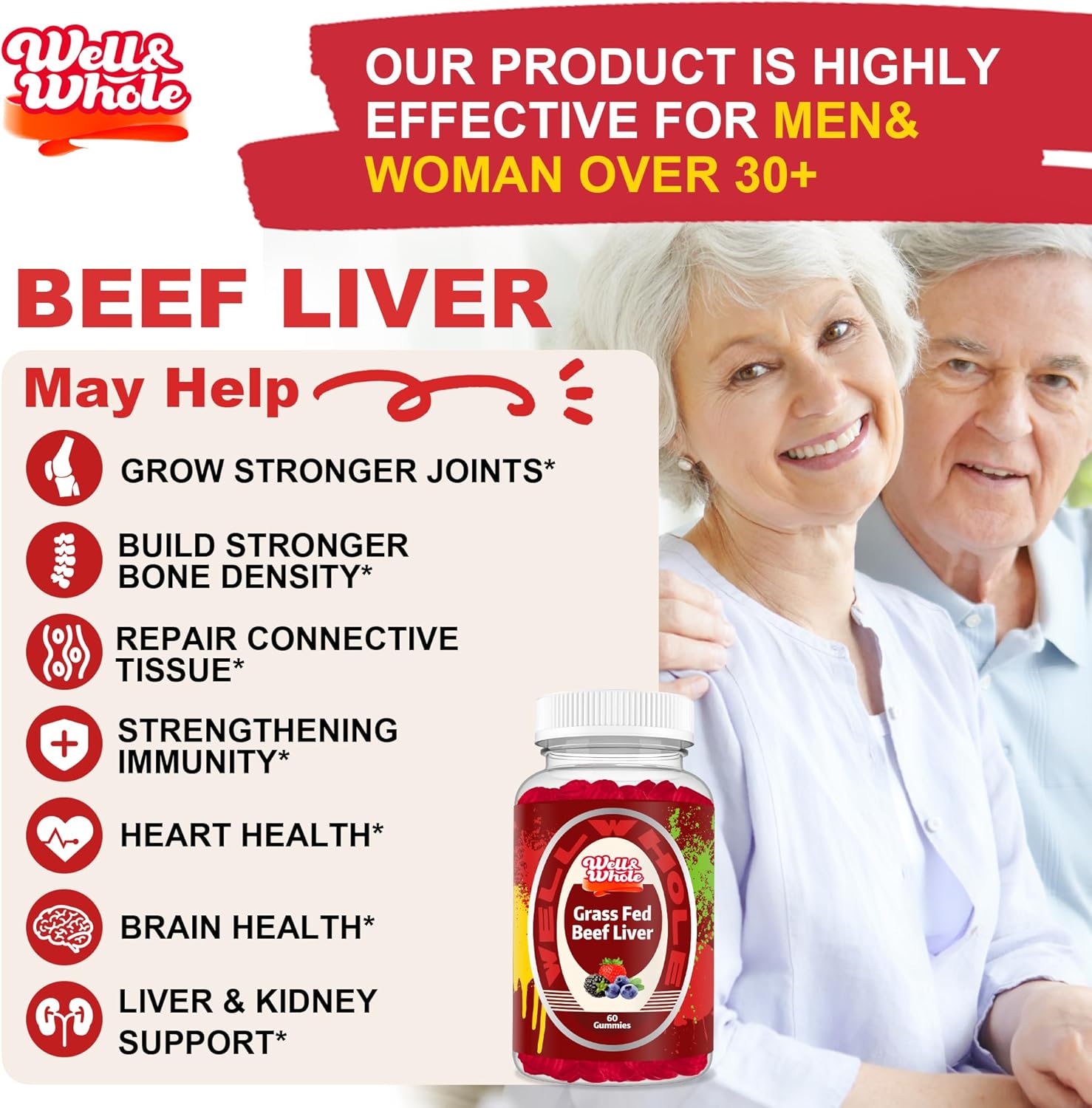 Grass Fed Beef Liver Gummies for Energy & Immunity - Non GMO, Gluten Free, 60 Count