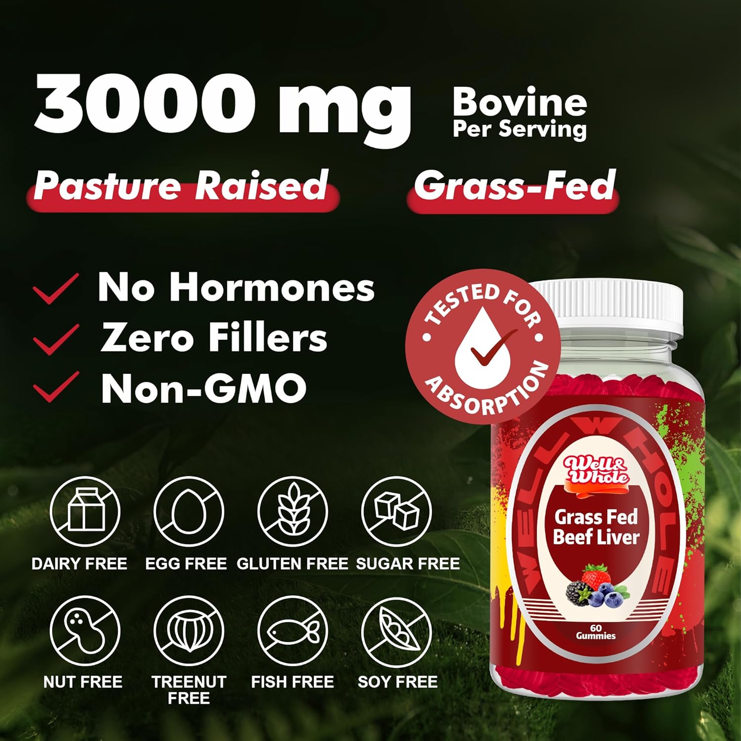 Grass Fed Beef Liver Gummies for Energy & Immunity - Non GMO, Gluten Free, 60 Count