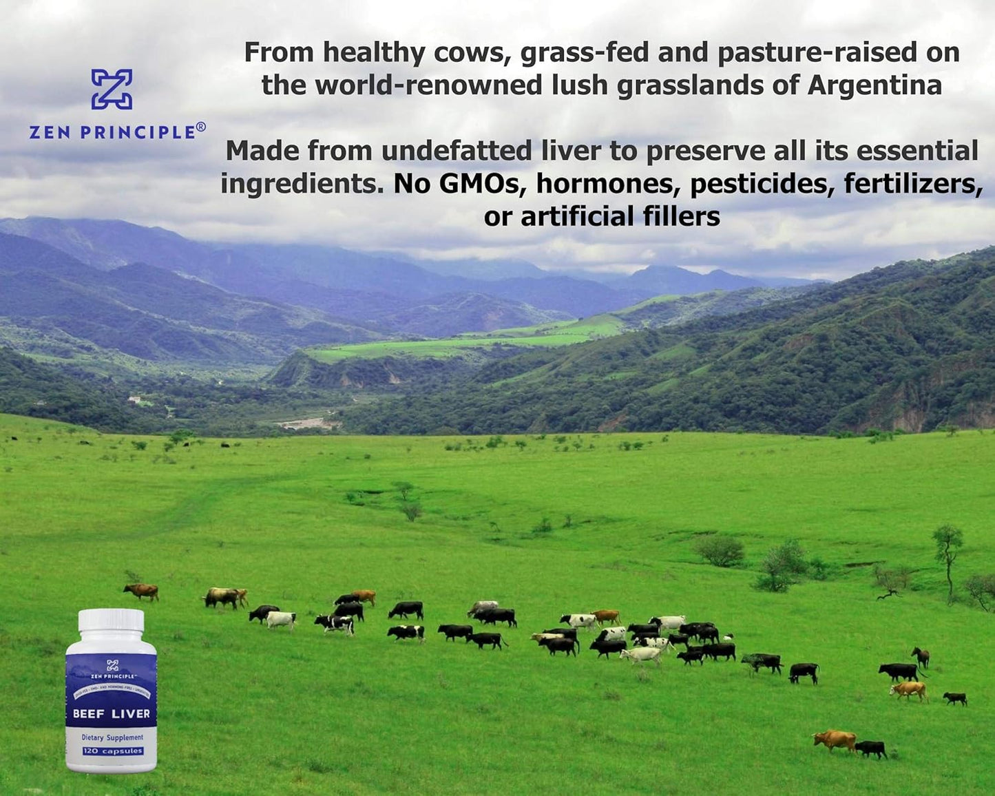 Grass-Fed Beef Liver Supplement, Natural Energy Source with Iron & Protein, 360 Capsules, Non-GMO & Hormone-Free
