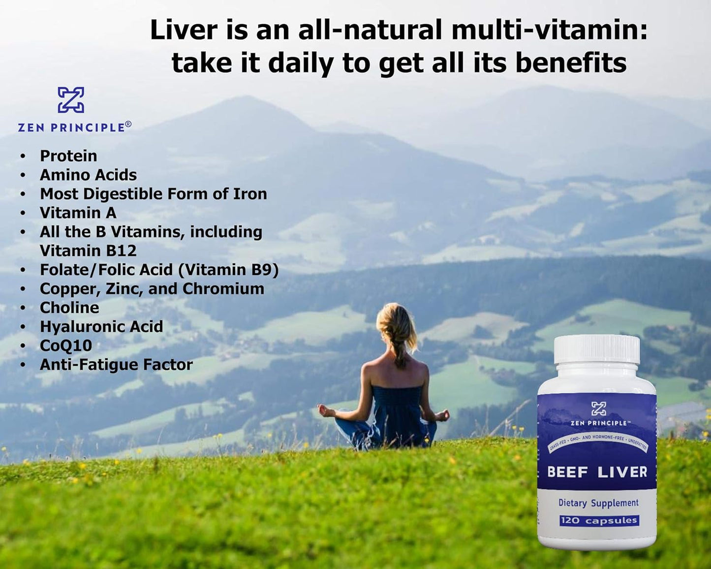 Grass-Fed Beef Liver Supplement, Natural Energy Source with Iron & Protein, 360 Capsules, Non-GMO & Hormone-Free