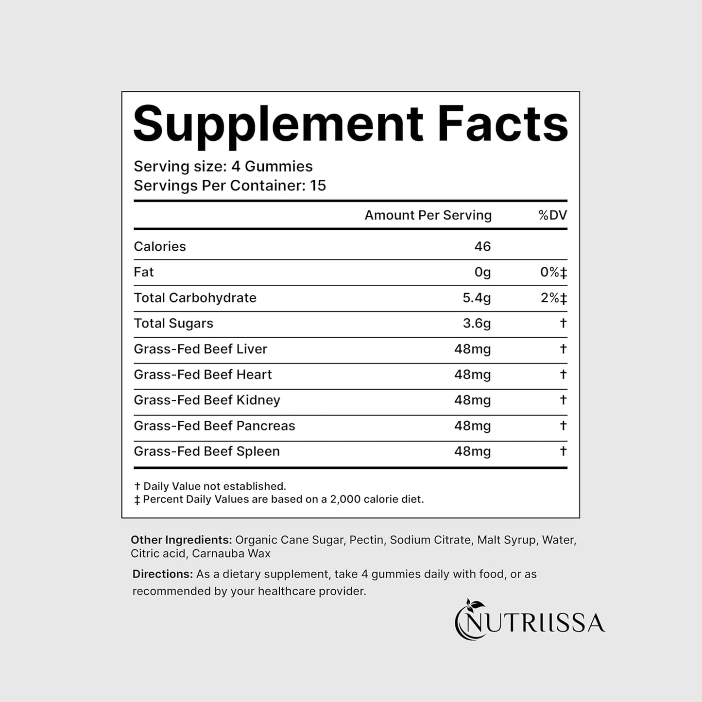 Grass-Fed Beef Organ Gummies with Liver, Heart, Kidney, Pancreas & Spleen - Nutrient-Rich Support - Certified EPEB - 60 Lemon Flavored Gummies