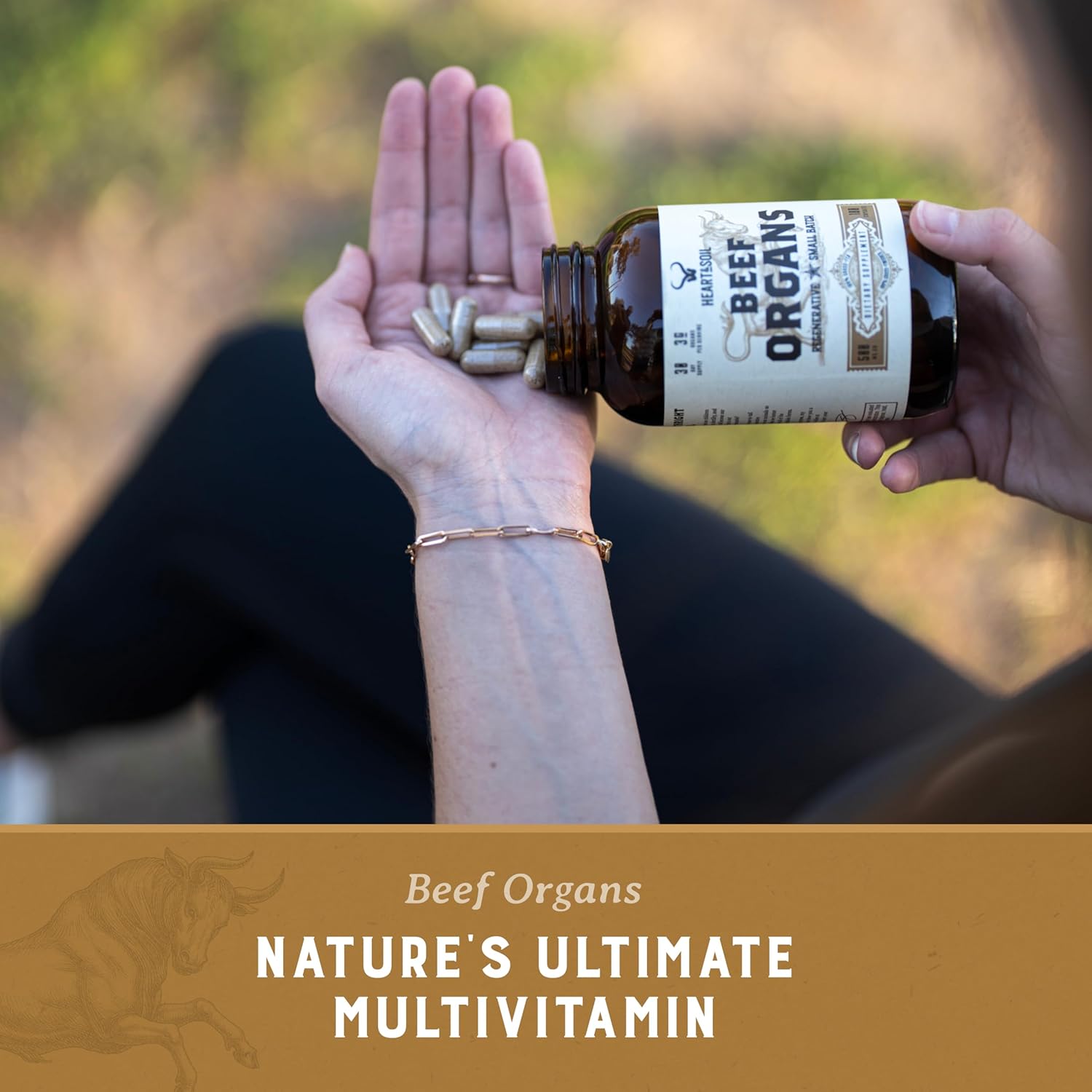 Grass-Fed Beef Organs Complex - Liver, Heart, Kidney, Pancreas, Spleen - Nose to Tail Nutrition - 180 Capsules