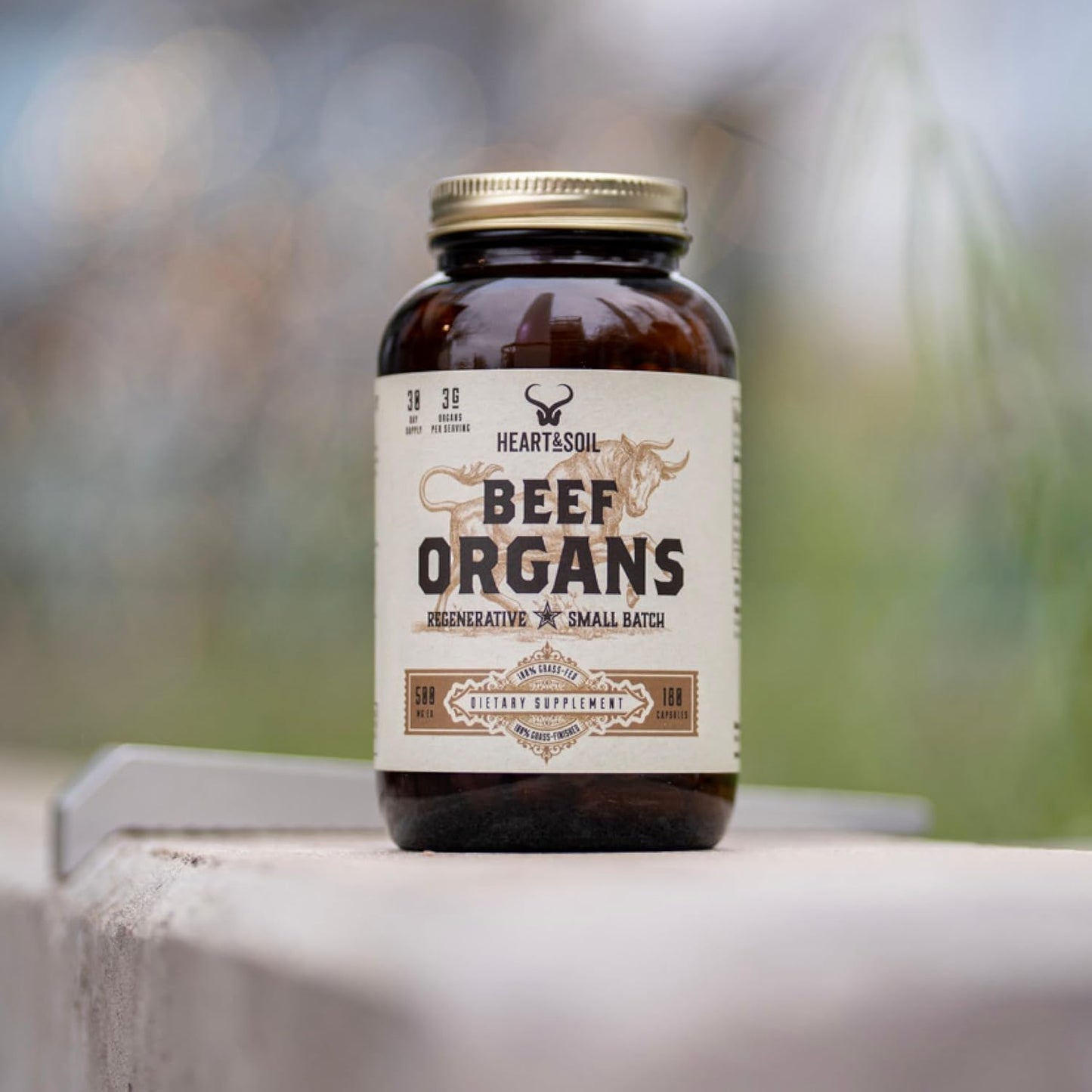 Grass-Fed Beef Organs Complex - Liver, Heart, Kidney, Pancreas, Spleen - Nose to Tail Nutrition - 180 Capsules