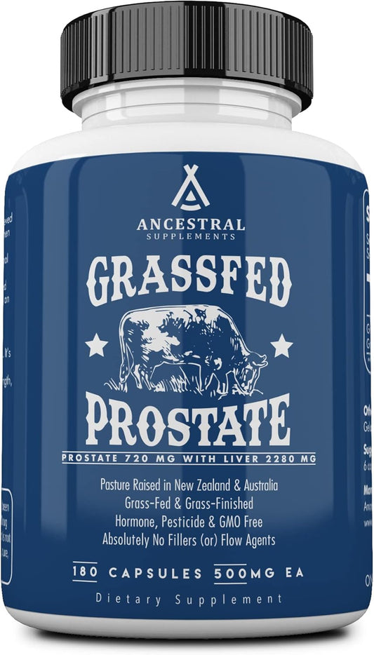 Grass Fed Beef Prostate Supplements for Men with Liver, 3000mg, Non-GMO, 180 Capsules - Supports Men's Prostate Health