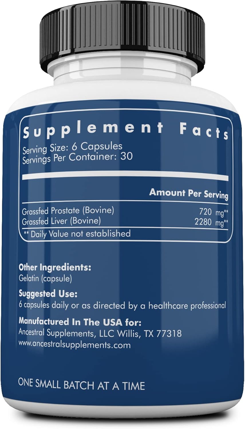 Grass Fed Beef Prostate Supplements for Men with Liver, 3000mg, Non-GMO, 180 Capsules - Supports Men's Prostate Health