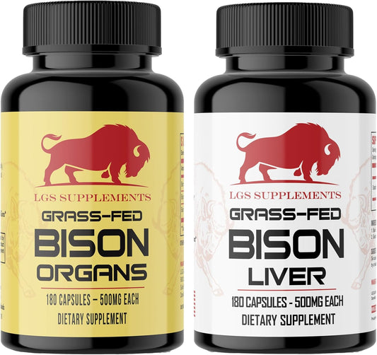 Grass-Fed Bison Liver and Organ Capsules Starter Pack for Energy, Detox, Digestion, Immunity & Wellness - Non-GMO