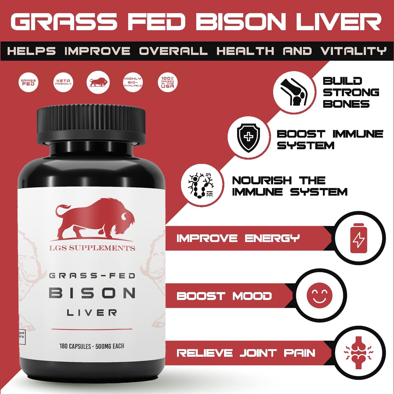 Grass Fed Bison Liver Capsules - Supports Energy, Detox, Digestion, Immunity - 3000mg Liver Health Supplement