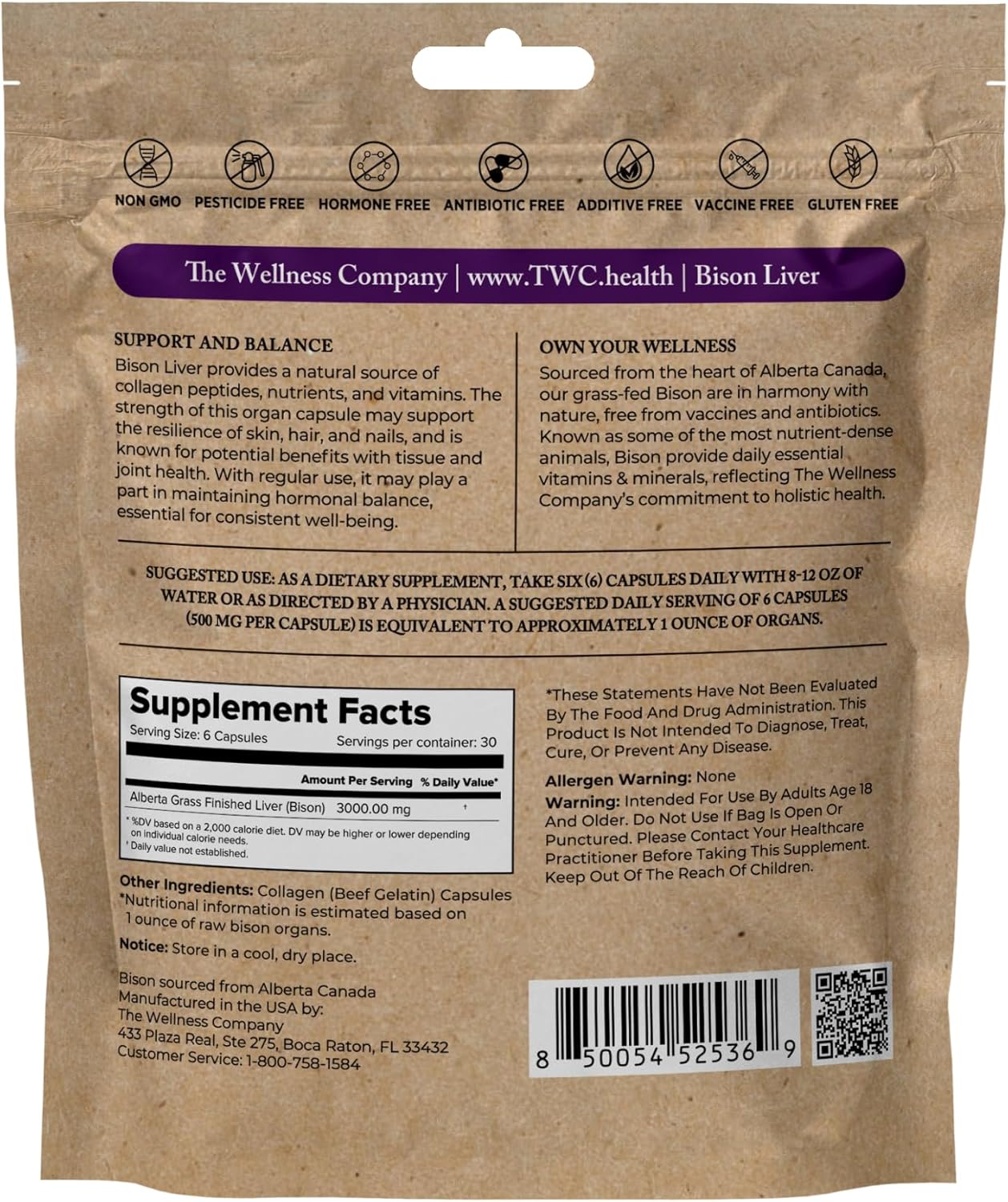 Grass-Fed Bison Liver Collagen Capsules - 1 Month Supply | Boosts Metabolism & Supports Collagen Production | Non-GMO & Gluten-Free