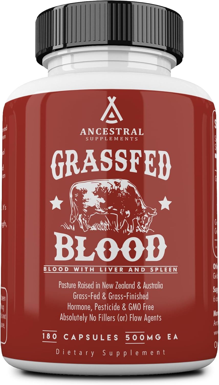 Grass Fed Blood, Liver & Spleen Formula 500mg Capsules - Beef Supplement for Immune & Heart Health, Red & White Blood Cell Support