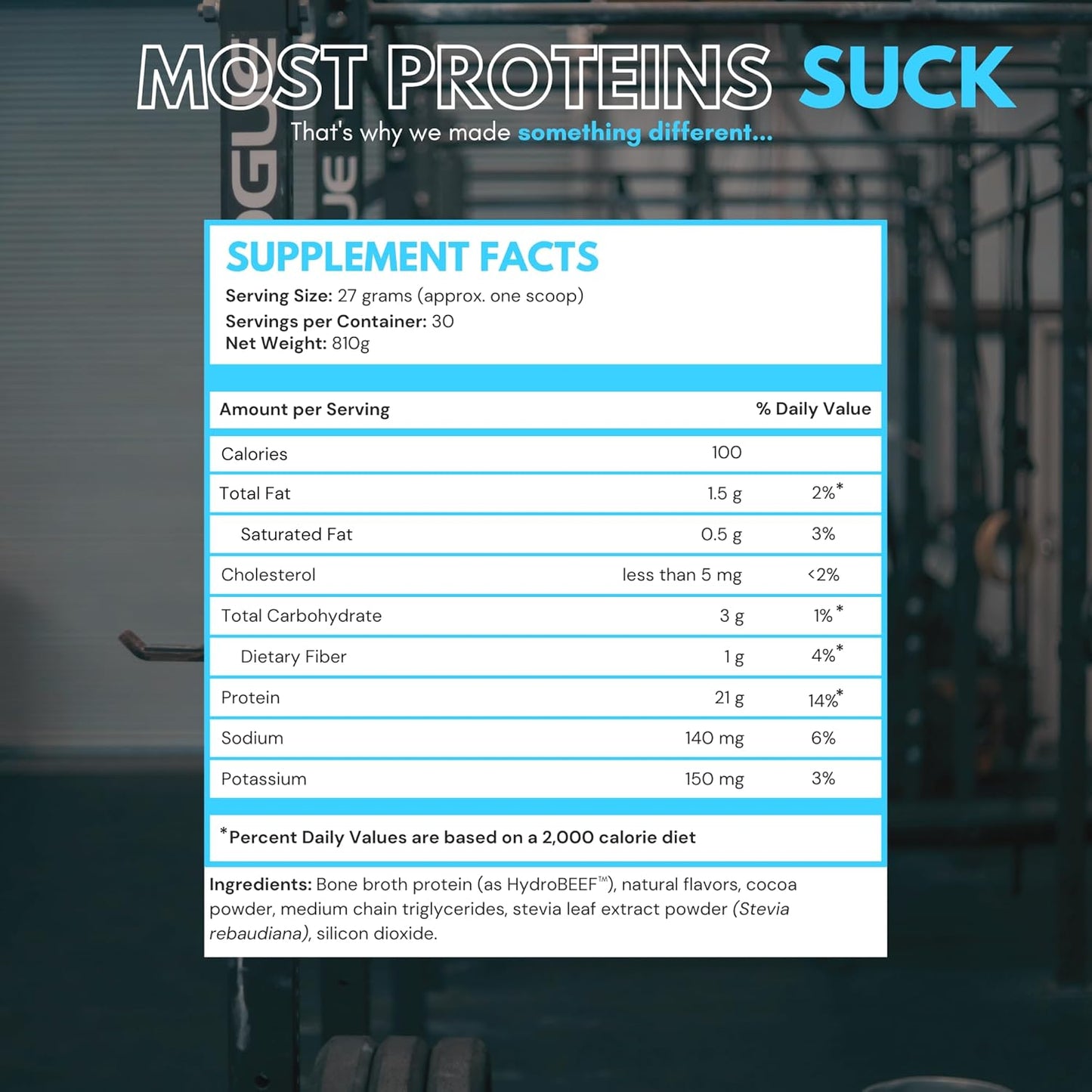 Grass Fed Bone Broth Beef Protein Powder with Collagen Peptides - 21g Protein - Gut, Keto, Paleo Friendly - Chocolate Flavor - 30 Servings