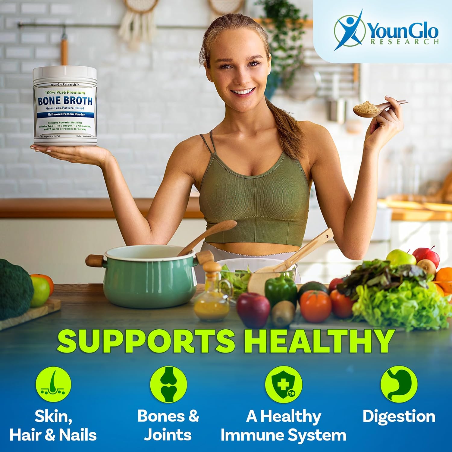 Grass Fed Bovine Bone Broth Beef Protein Powder 20 oz - High Collagen & Gelatin, Unflavored Keto Concentrate for Soups & Broths