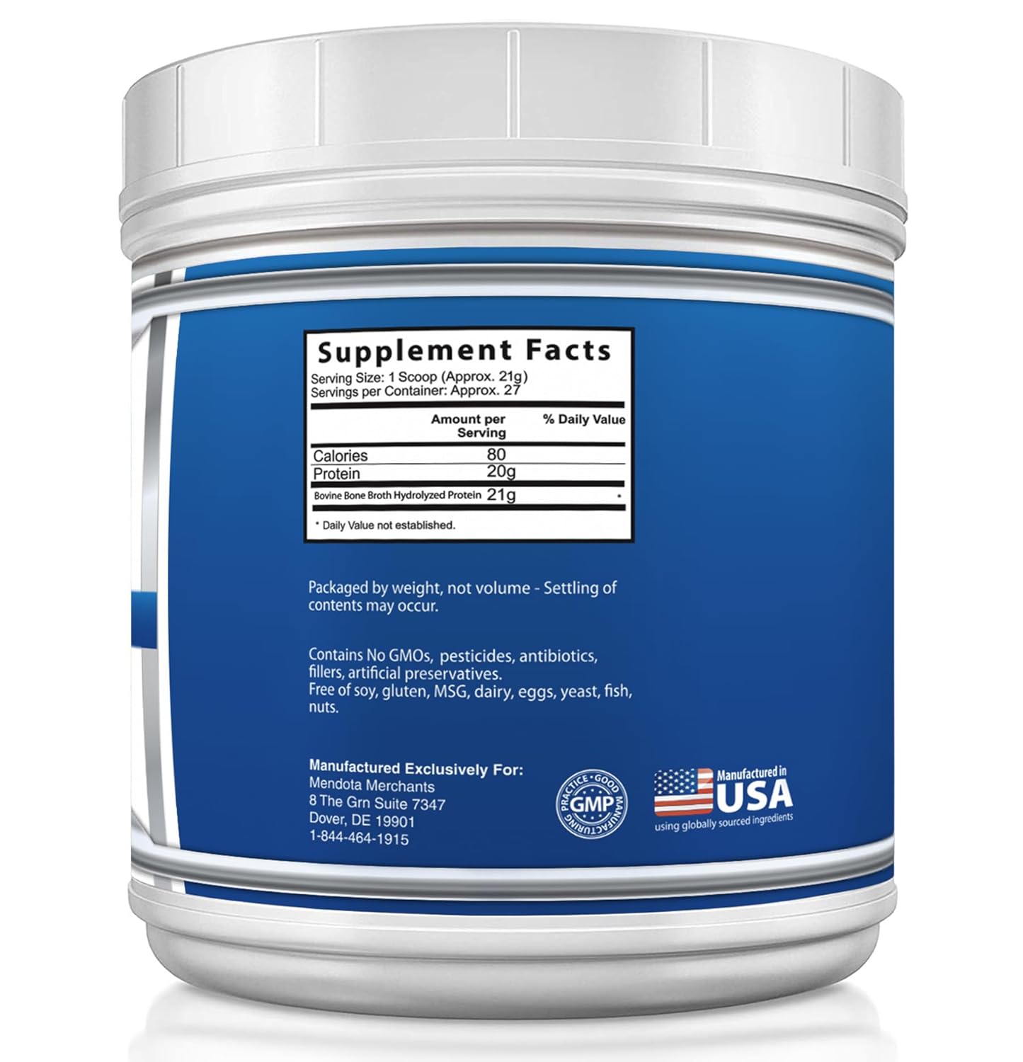 Grass Fed Bovine Bone Broth Beef Protein Powder 20 oz - High Collagen & Gelatin, Unflavored Keto Concentrate for Soups & Broths