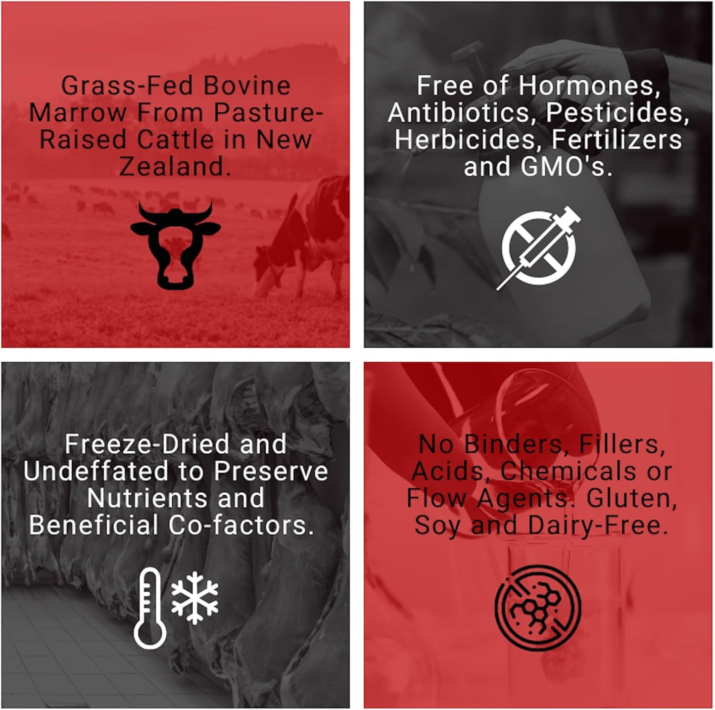 Grass-Fed Bovine Bone Marrow Capsules for Immunity, Kidney Support, and Blood Circulation - Contains K2 Vitamin, Calcium, Collagen, and CLA - 90 Count