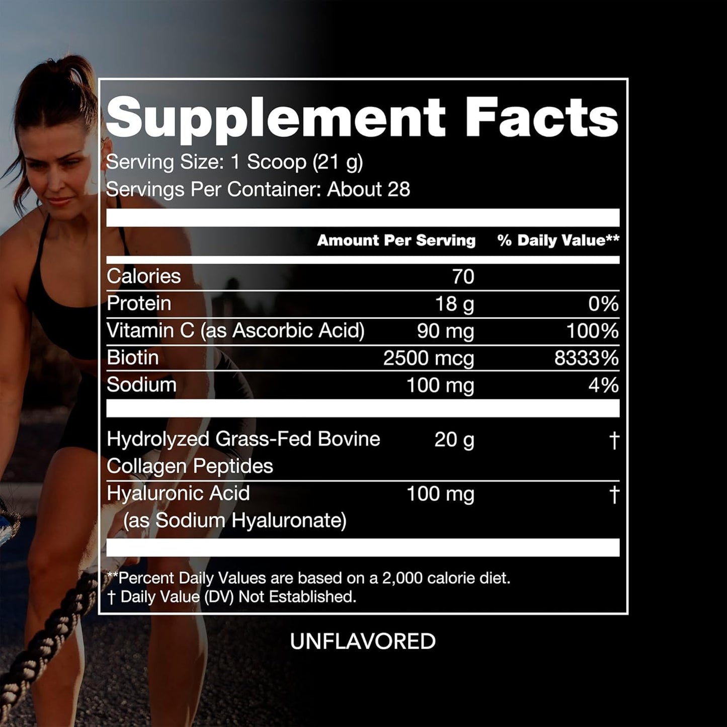 Grass-Fed Bovine Collagen Peptides Powder with Hyaluronic Acid, Biotin, Glycine & Vitamin C - 28 Servings for Healthy Joints, Bones, Skin, Hair & Nails