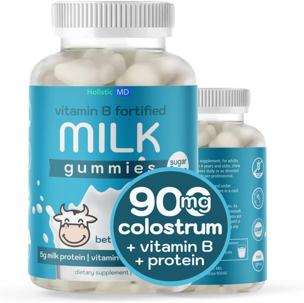 Grass Fed Bovine Colostrum Gummies 900mg | Immune Support for All Ages | Vitamin B Complex & Calcium-Rich | Sugar-Free Milk Protein Supplement