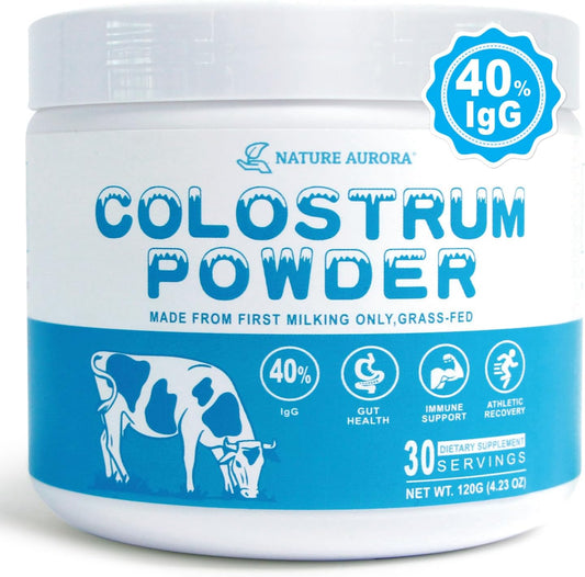 Grass-Fed Bovine Colostrum Powder Supplement - 4000mg 40% IgG for Gut Health, Hair Growth, and Immune Support - Unflavored, Easy to Mix, 30 Servings