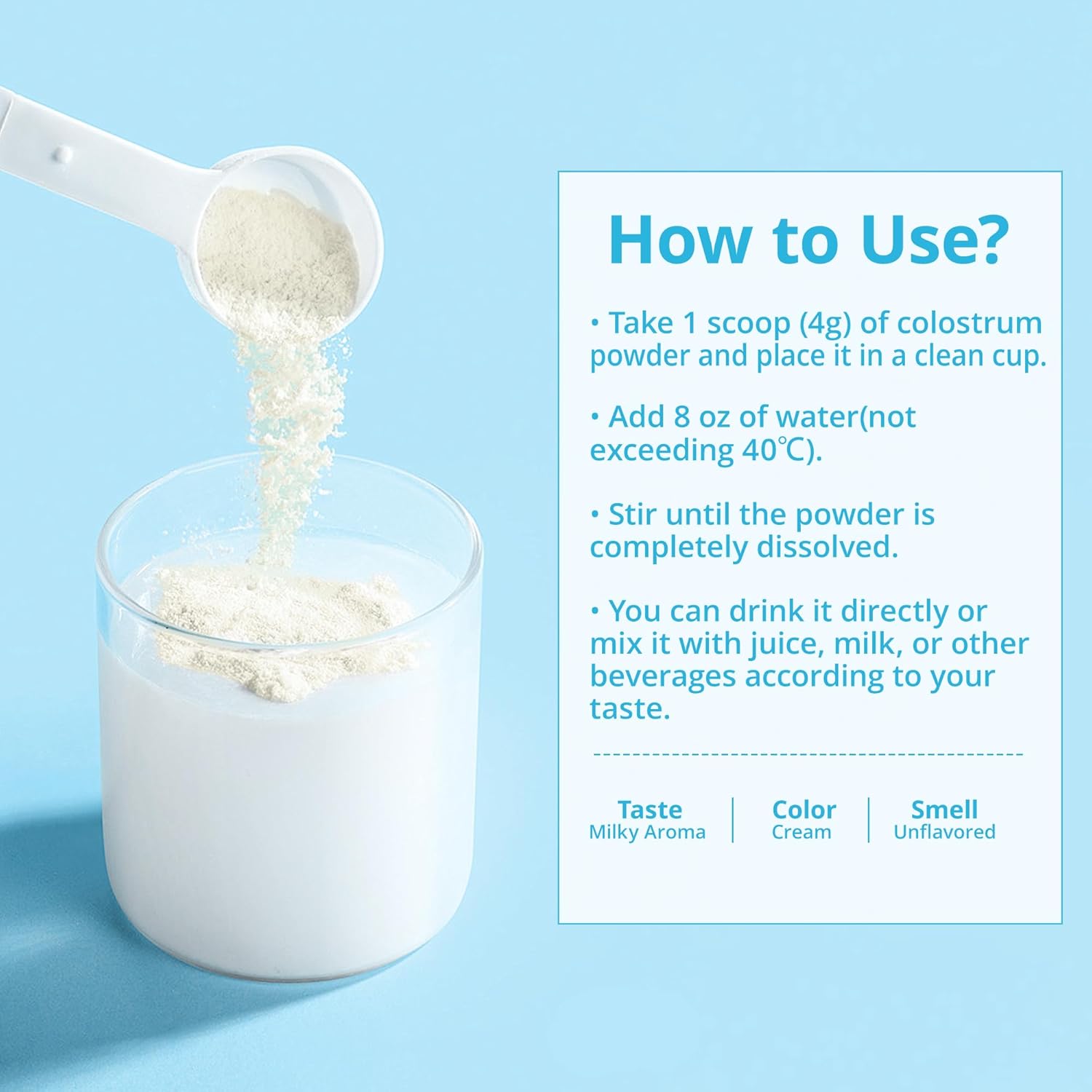 Grass-Fed Bovine Colostrum Powder Supplement - 4000mg 40% IgG for Gut Health, Hair Growth, and Immune Support - Unflavored, Easy to Mix, 30 Servings