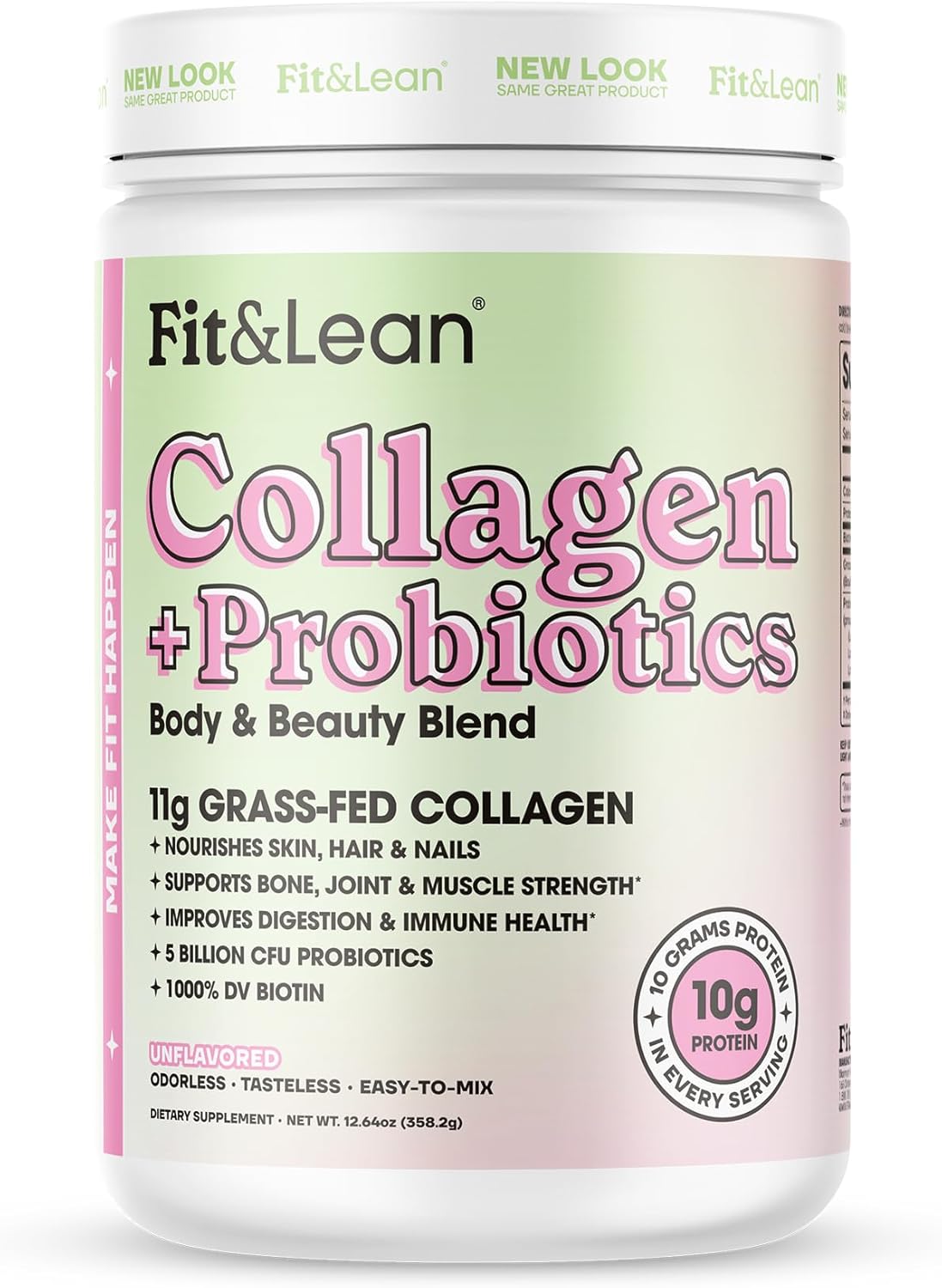 Grass-Fed Collagen Peptide Powder with Probiotics for a Lean and Fit Body, 12.64oz