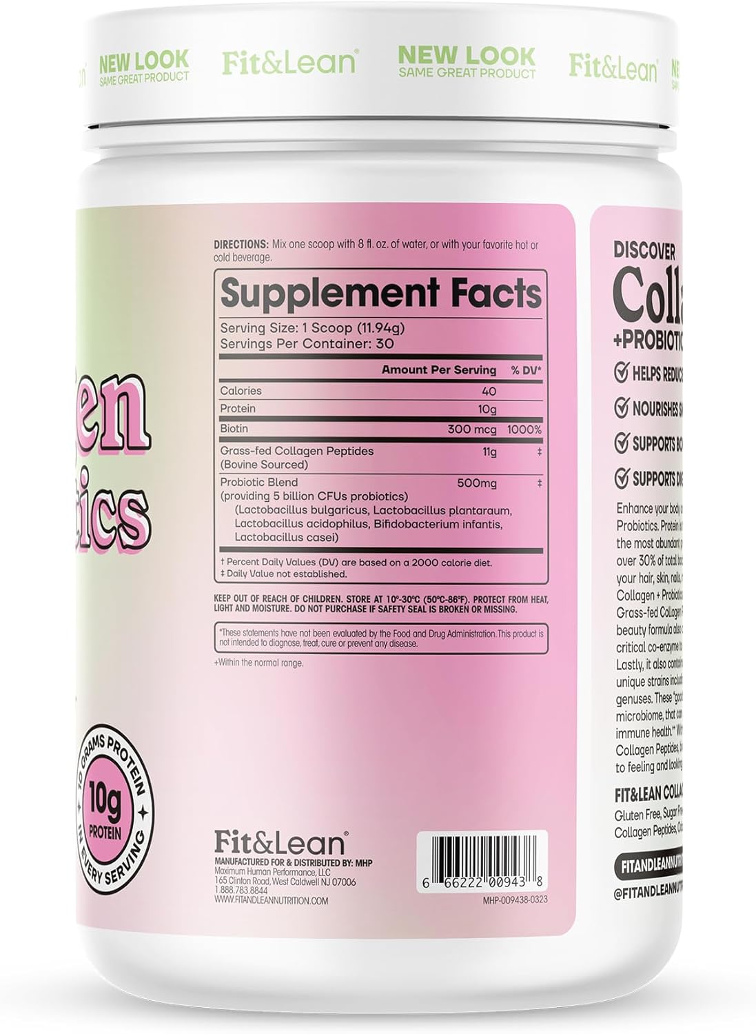 Grass-Fed Collagen Peptide Powder with Probiotics for a Lean and Fit Body, 12.64oz