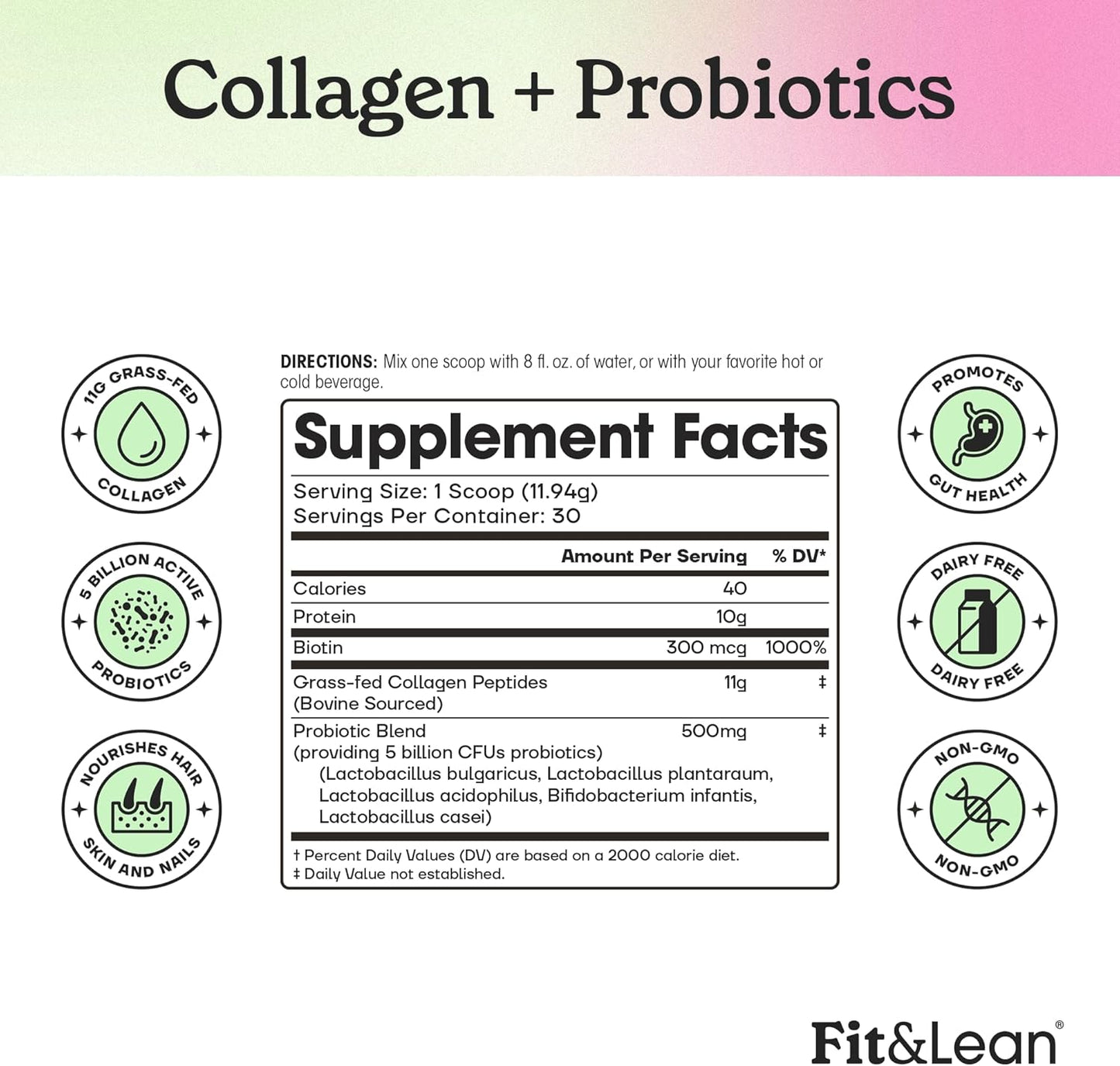 Grass-Fed Collagen Peptide Powder with Probiotics for a Lean and Fit Body, 12.64oz