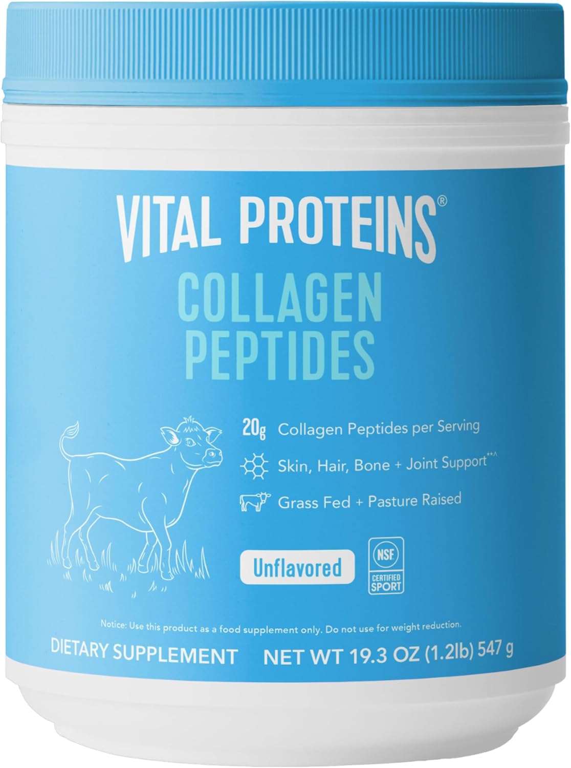 Grass Fed Collagen Peptides Powder for Hair, Skin, Nails, Bones, and Joints - Hydrolyzed Peptides, Zero Sugar, Unflavored - 19.3oz