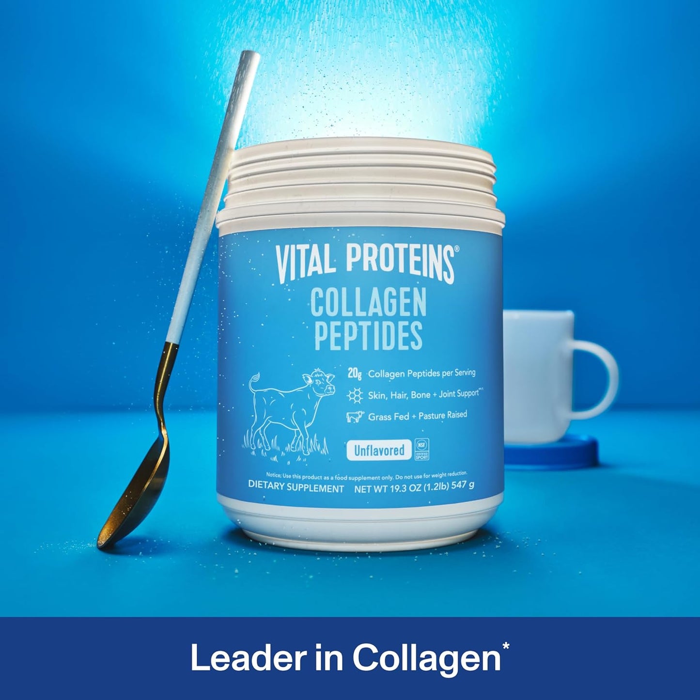 Grass Fed Collagen Peptides Powder for Hair, Skin, Nails, Bones, and Joints - Hydrolyzed Peptides, Zero Sugar, Unflavored - 19.3oz