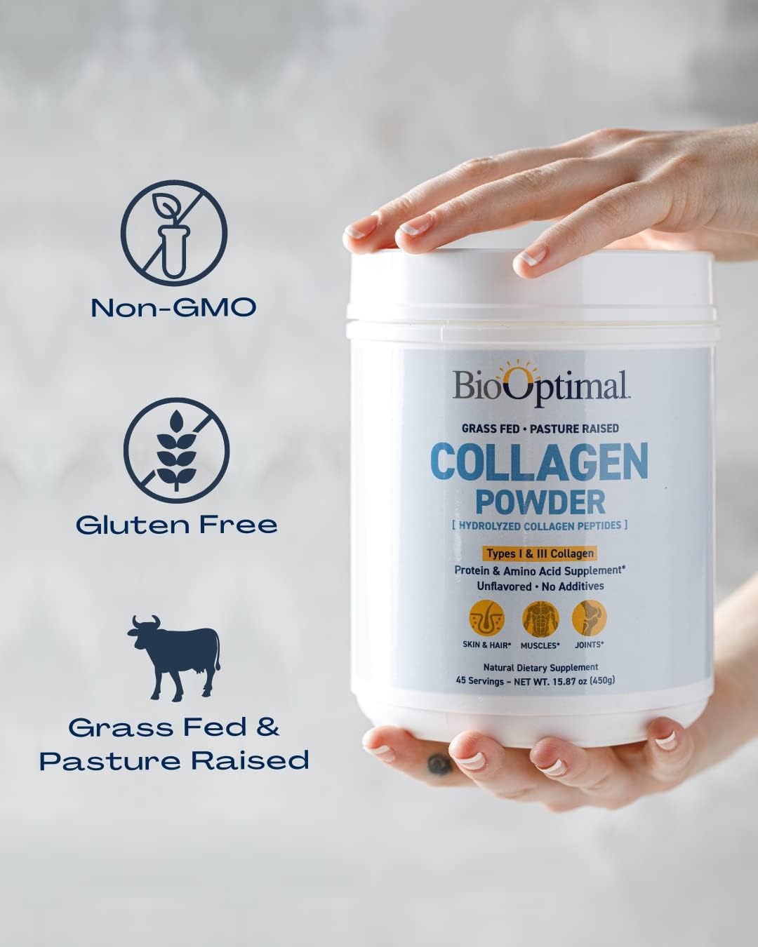 Grass-Fed Collagen Peptides Powder for Skin, Hair, & Nails - Non-GMO Protein Supplement (45 Servings)