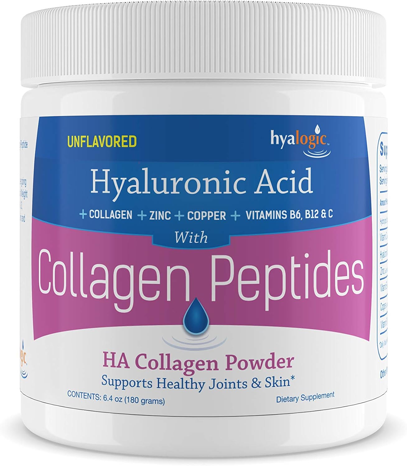 Grass-Fed Collagen Peptides Powder with Hyaluronic Acid - Hydrolyzed Types 1 & 3 - Keto Protein Supplement for Hair, Skin, Nails, and Joints - Unflavored - Easy to Mix - 6.4 oz (180g)