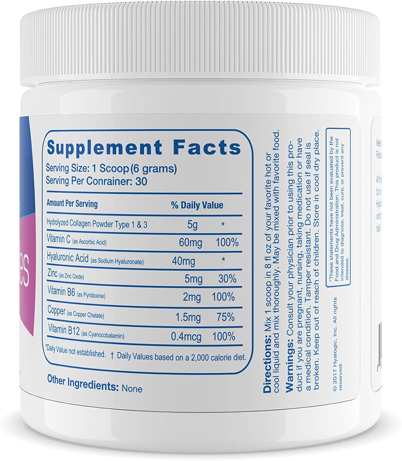 Grass-Fed Collagen Peptides Powder with Hyaluronic Acid - Hydrolyzed Types 1 & 3 - Keto Protein Supplement for Hair, Skin, Nails, and Joints - Unflavored - Easy to Mix - 6.4 oz (180g)
